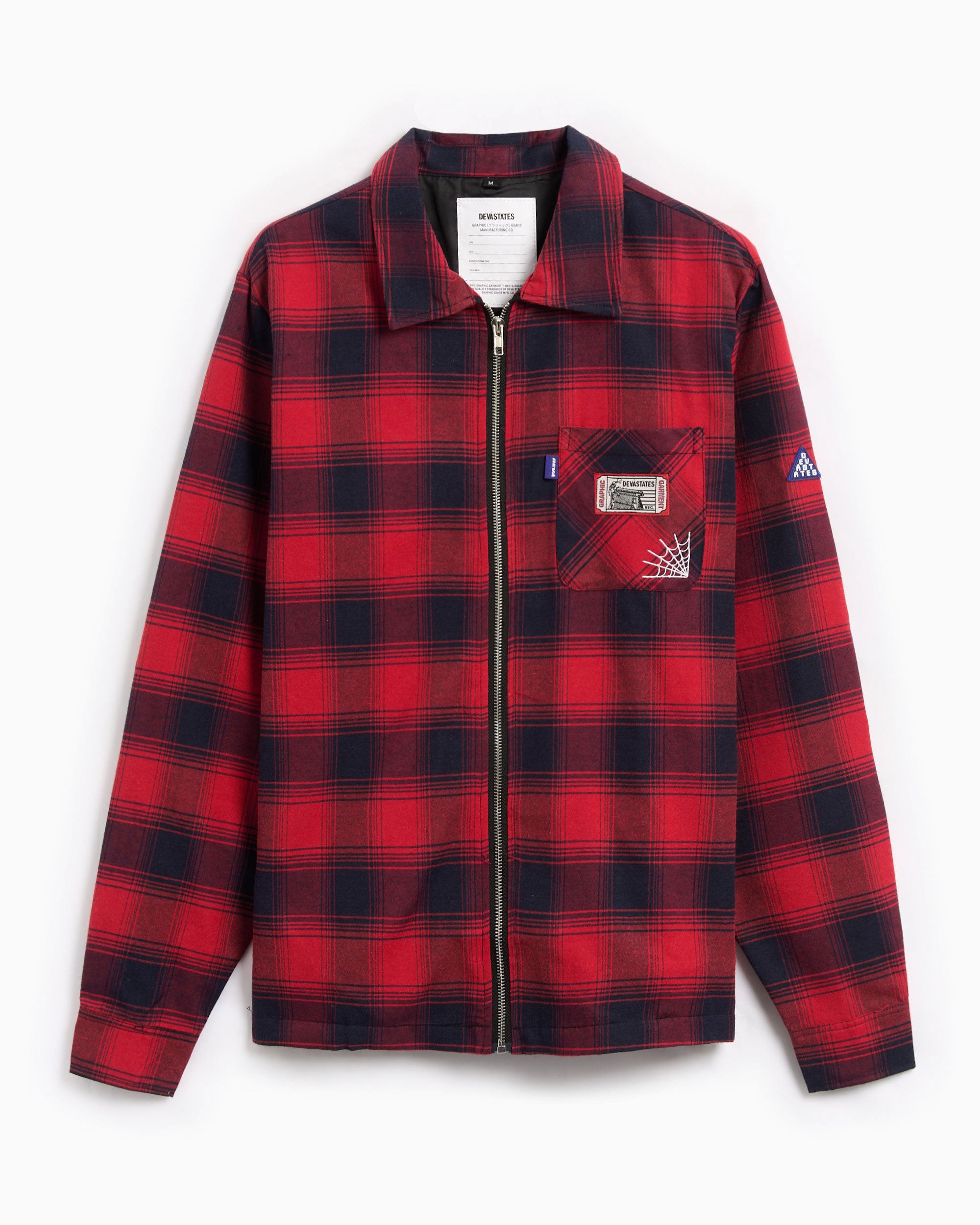 DEVA STATES Cobweb Men s Zip Up Flannel Overshirt Jacket Red DSB3R201S24 FOOTDISTRICT