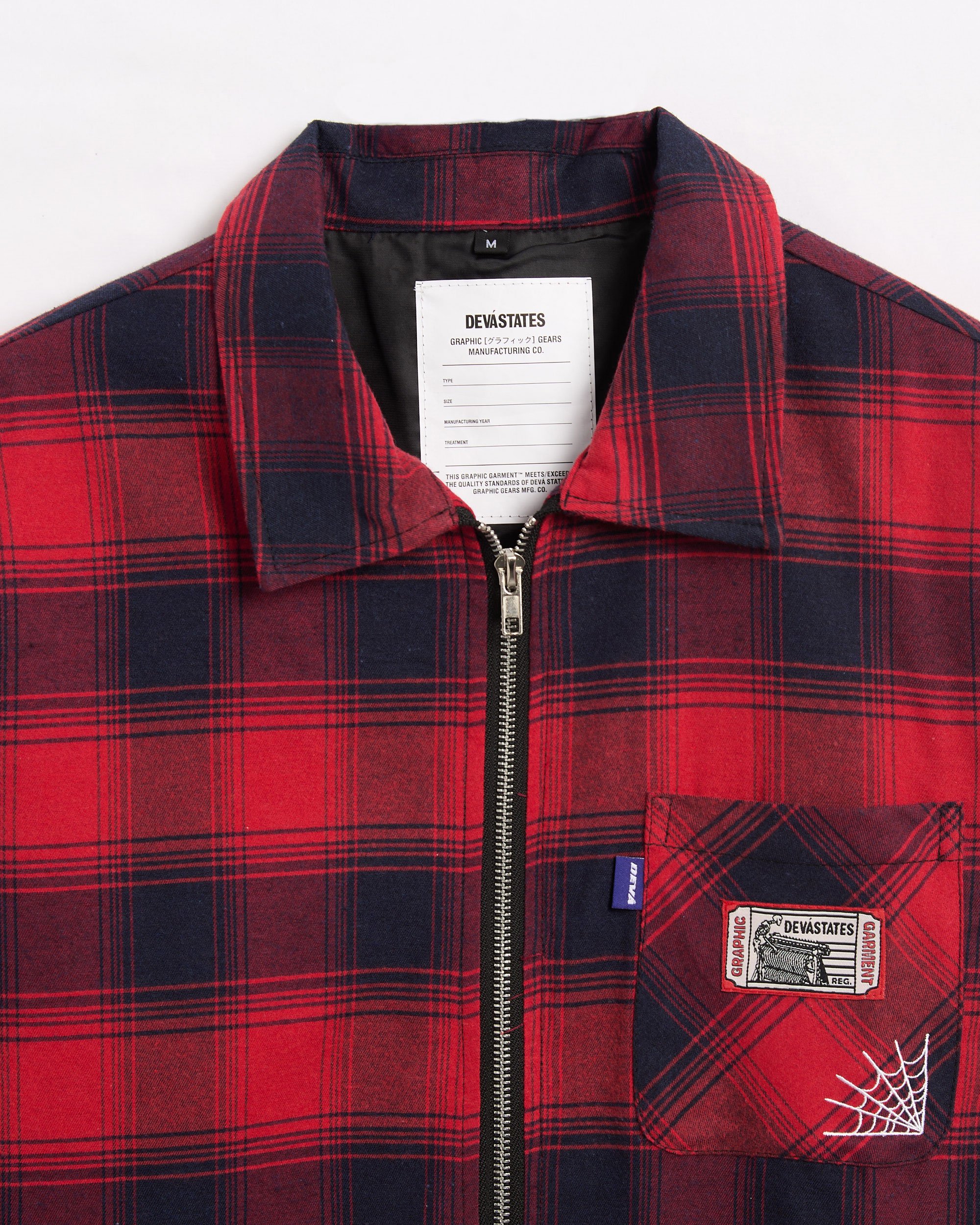 DEVA STATES Cobweb Men s Zip Up Flannel Overshirt Jacket Red DSB3R201S24 FOOTDISTRICT