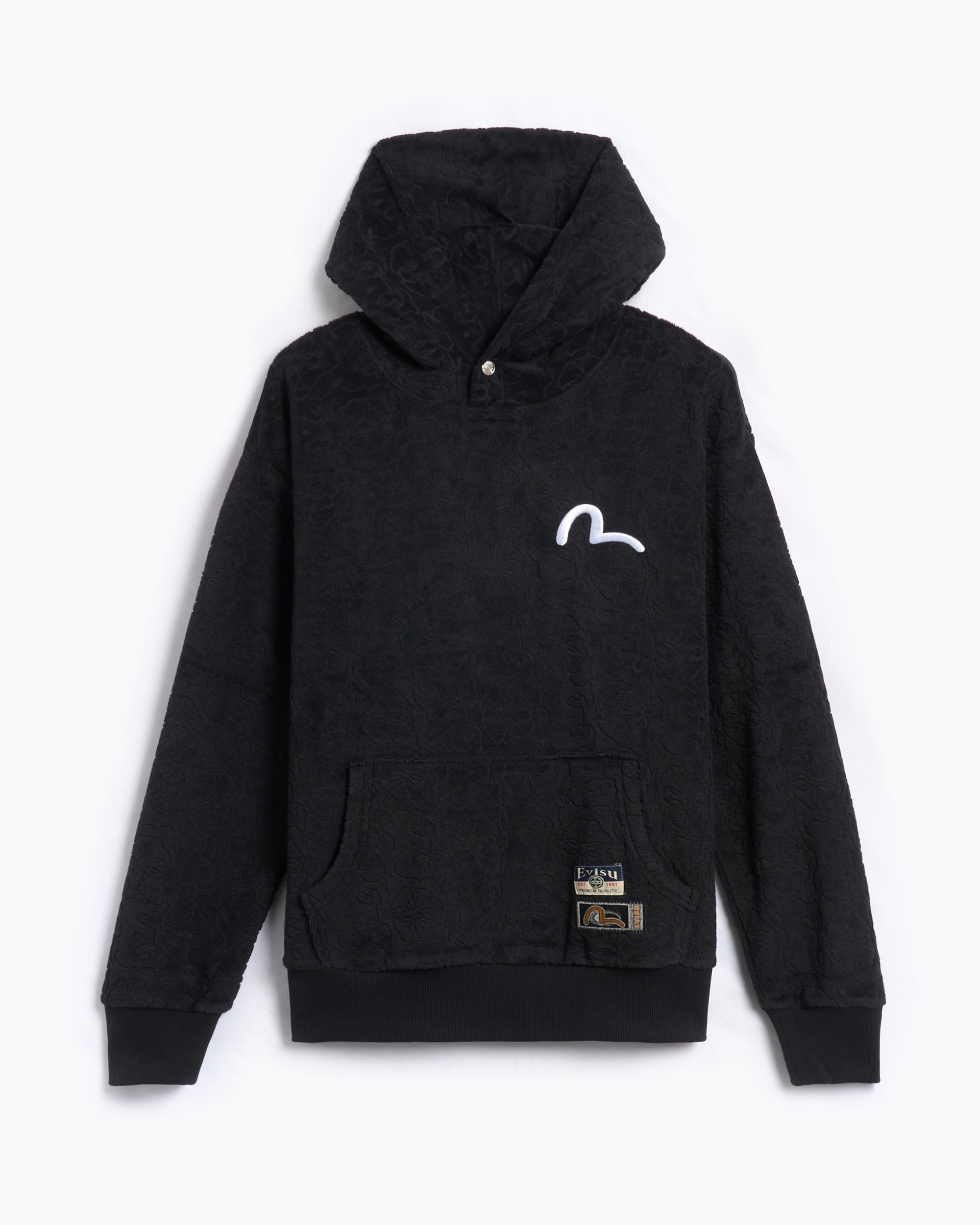 EVISU Ht, Men's Monogram Jacquard Boucle Hoodie Black 2EAHTM4SW1068-BLACK |  FOOTDISTRICT