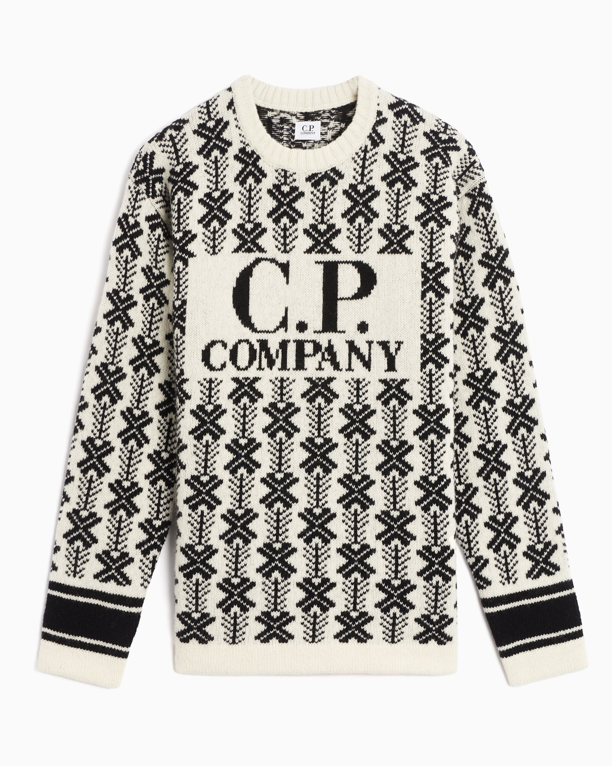 C.P. Company Jacquard Logo Men s Wool Sweater White 15CMKN234A006633J V01 FOOTDISTRICT