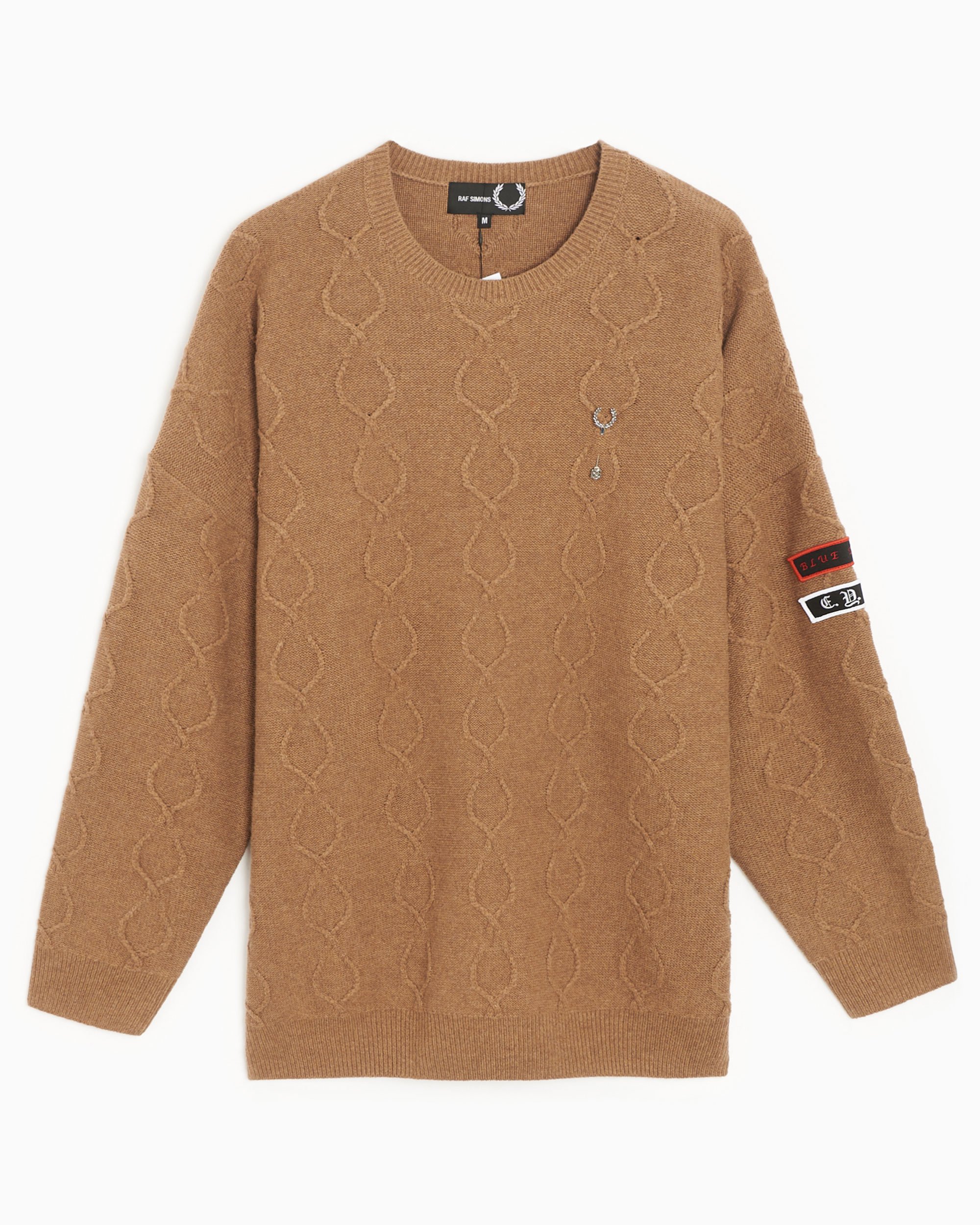 Fred Perry x Raf Simons Patched Men s Oversized Sweater Brown SK4218 D83 FOOTDISTRICT