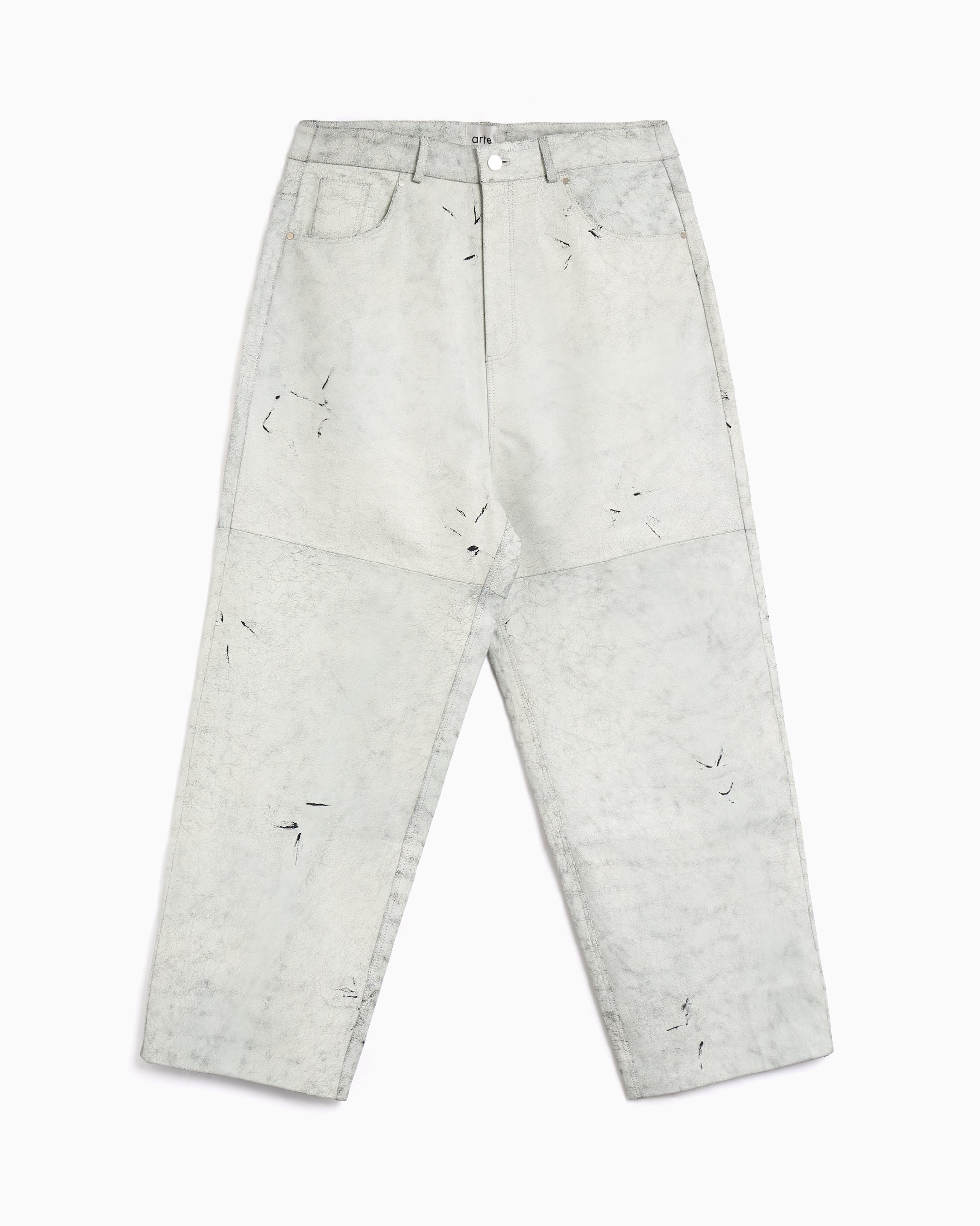 Arte Antwerp Cracked Leather Men's Baggy Pants White AW25-118P.1