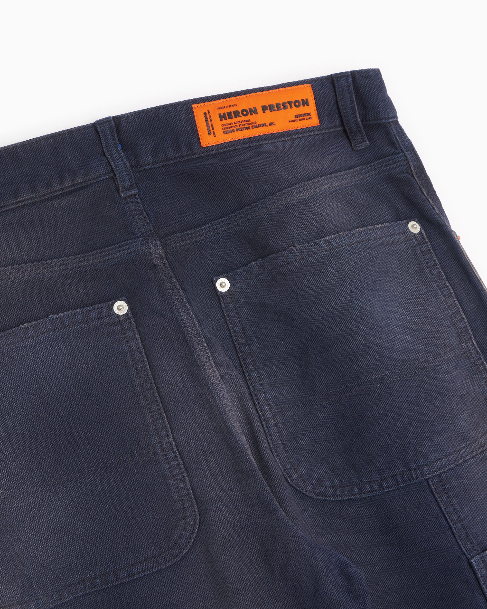 Heron Preston Distressed Canvas Men s Carpenter Pants Bleu