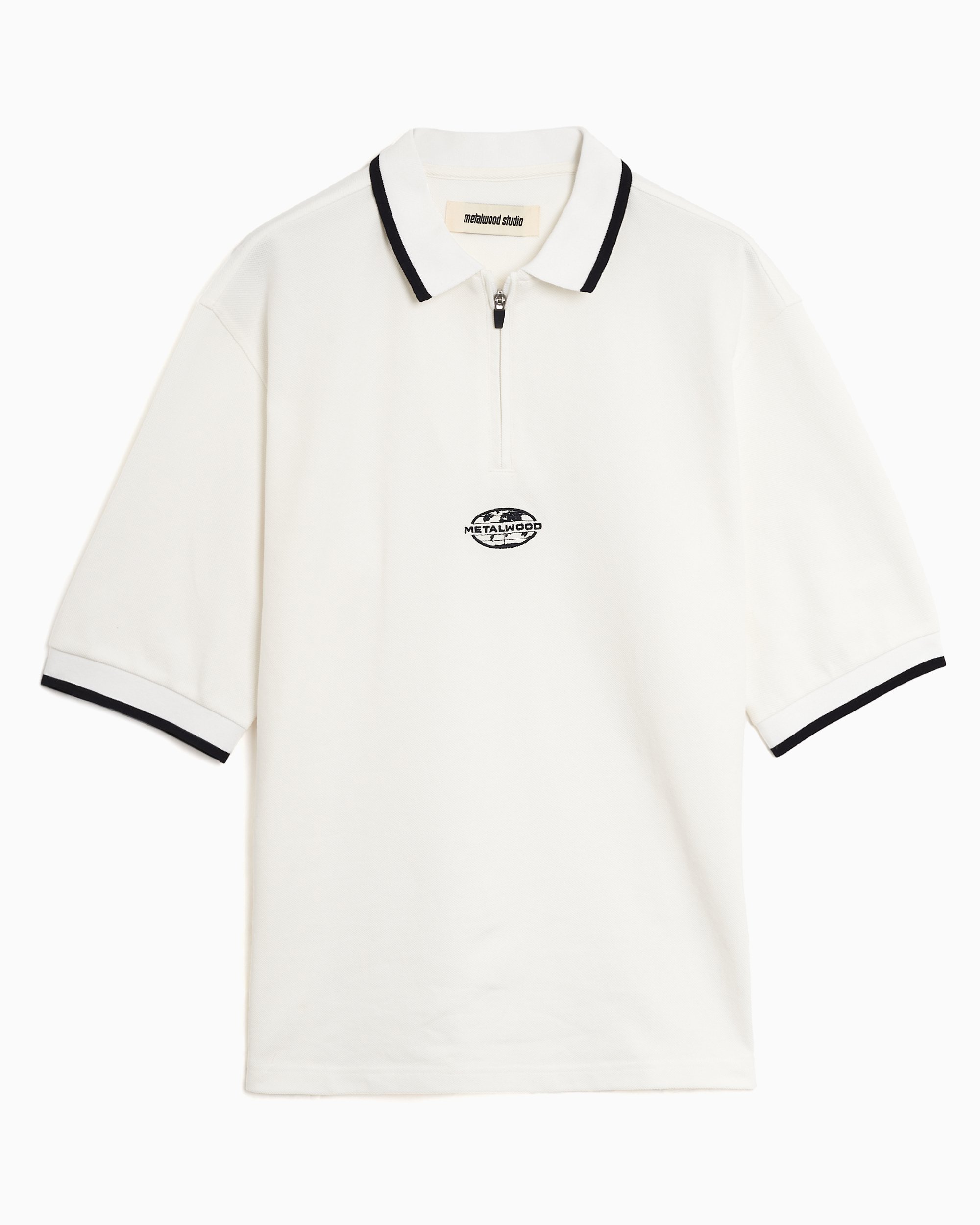 Metalwood Studio World Class Zip-Up Men's Polo Shirt White