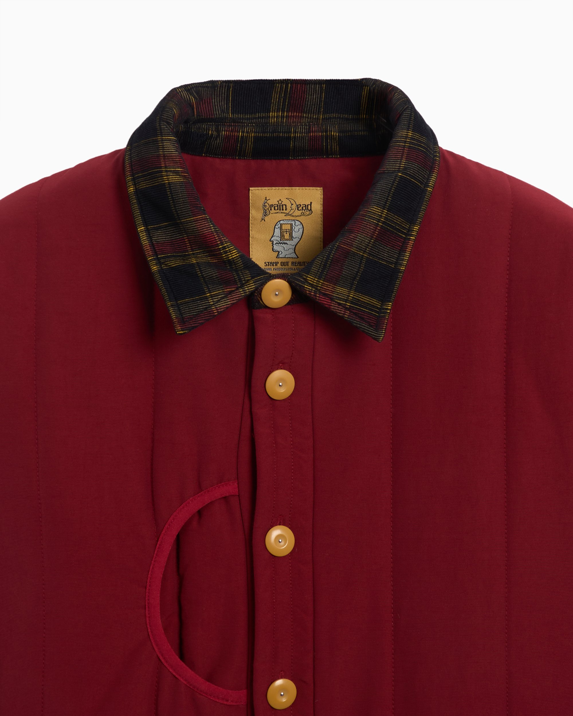 Brain Dead Men's Button Up Puffer Shirt Jacket Red