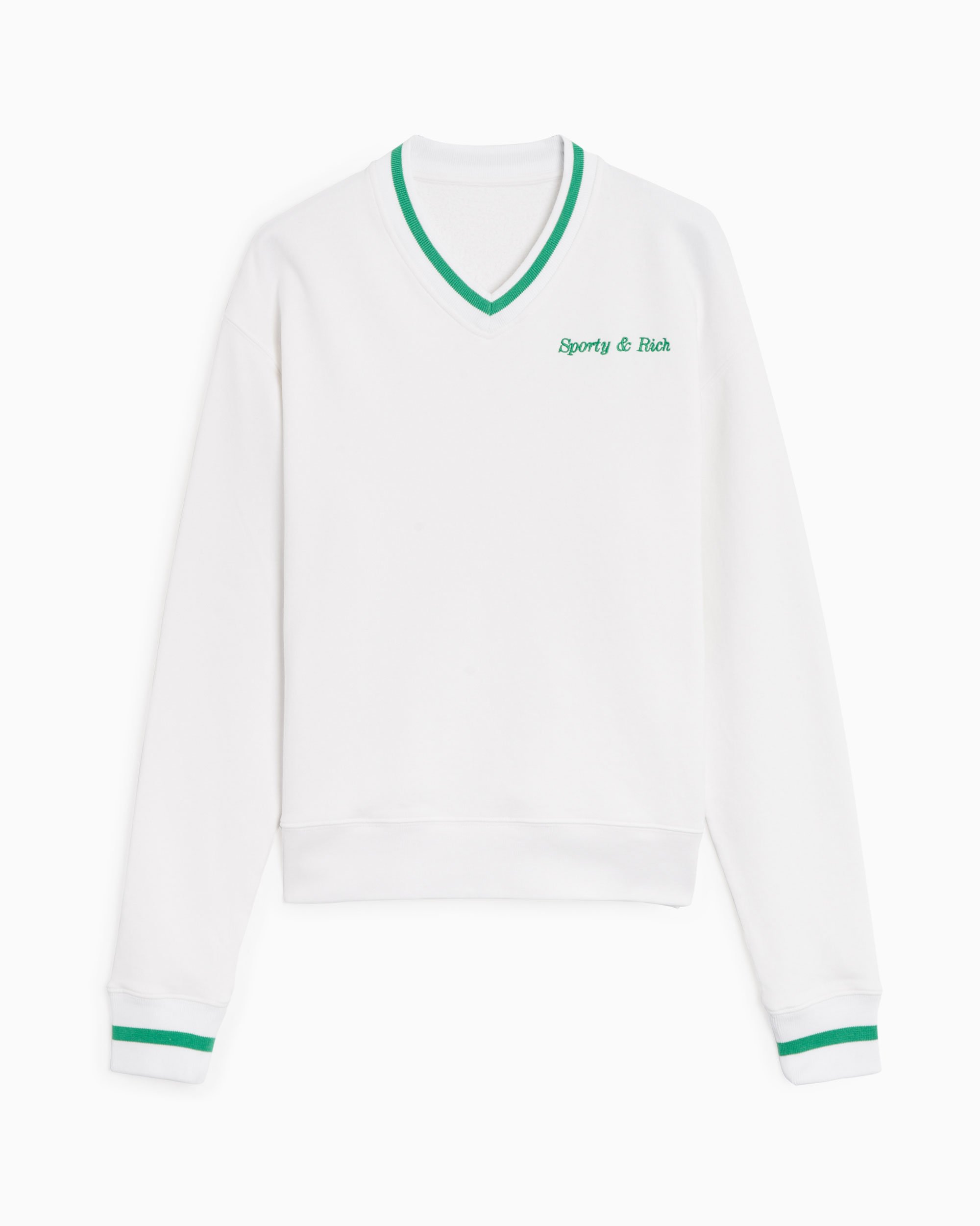 Sporty u0026 Rich Classic Logo Embroidered V-Neck Women's Sweater White VN851WH  | FOOTDISTRICT