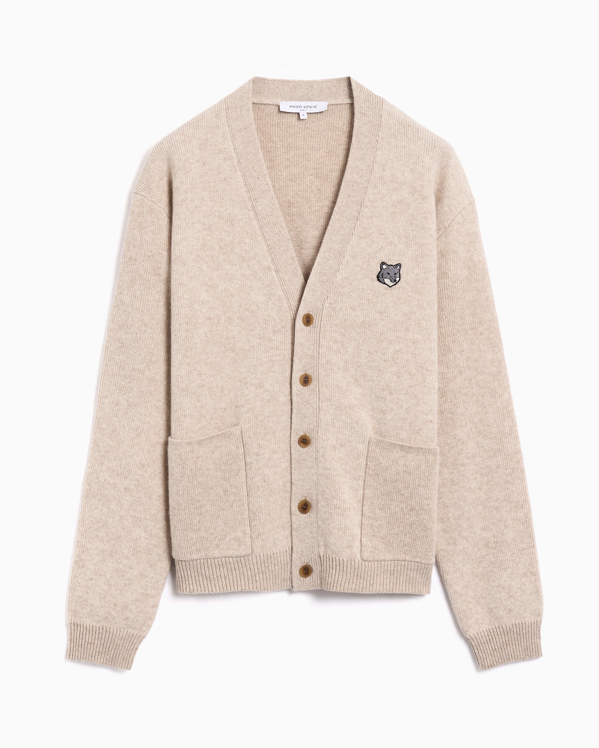 Maison Kitsuné Fox Head Relaxed Men's Cardigan Beige PM00510KT1180