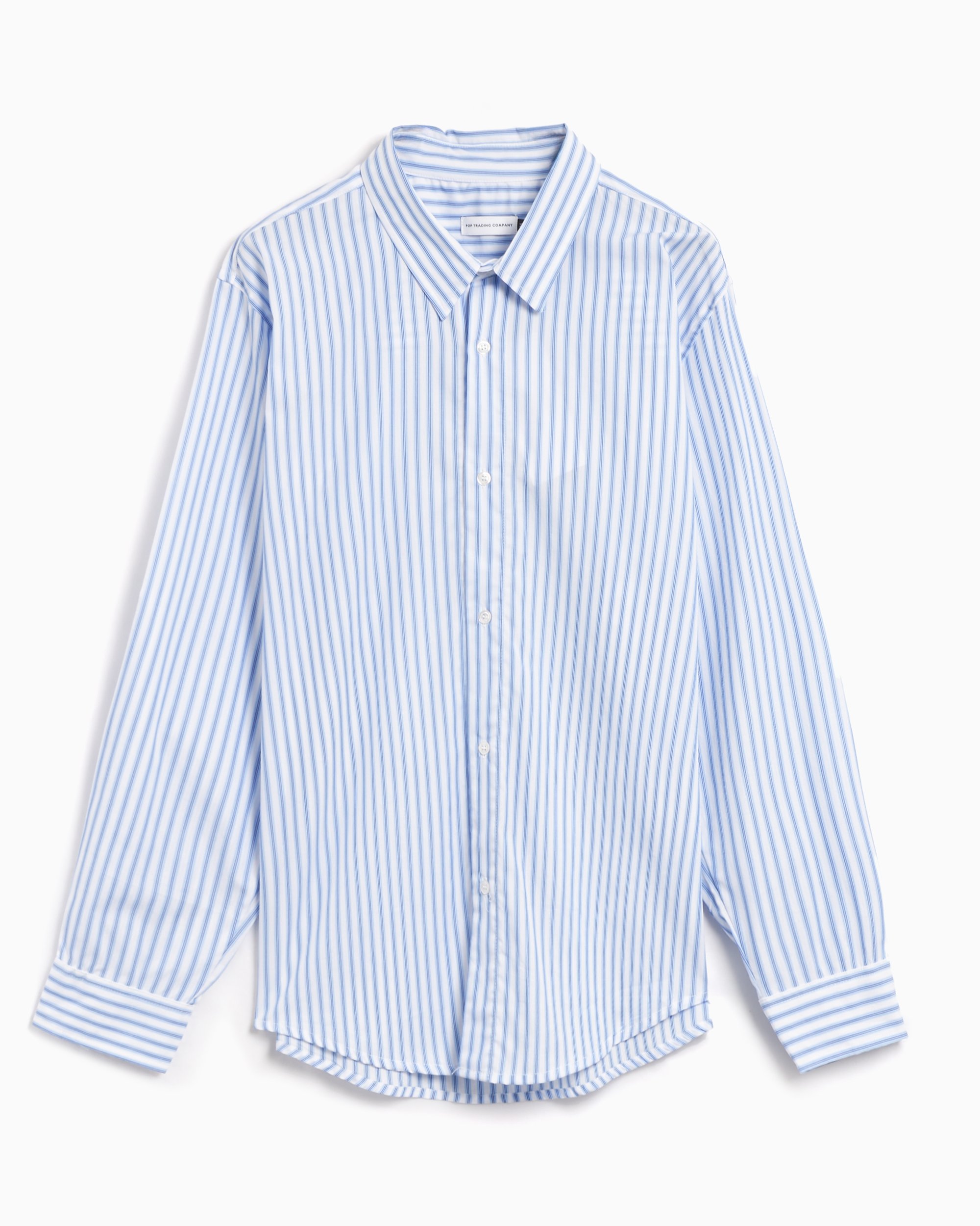 Pop Trading Company Logo Men's Striped Shirt Blue POPAW24_03