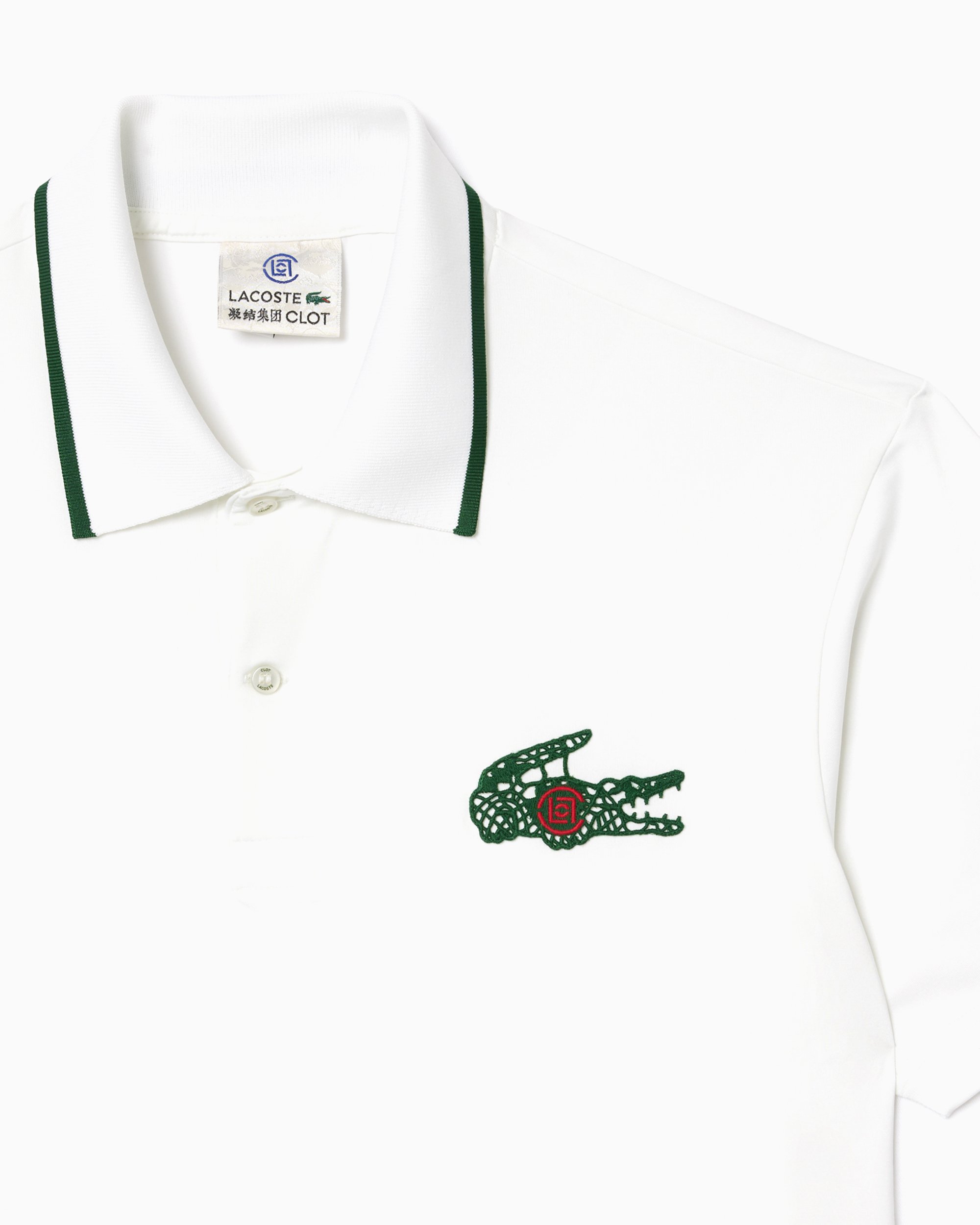 Lacoste x CLOT Unisex Relaxed Fit Ultra Dry Jersey Polo Shirt WeiB DH3450 00 001 FOOTDISTRICT