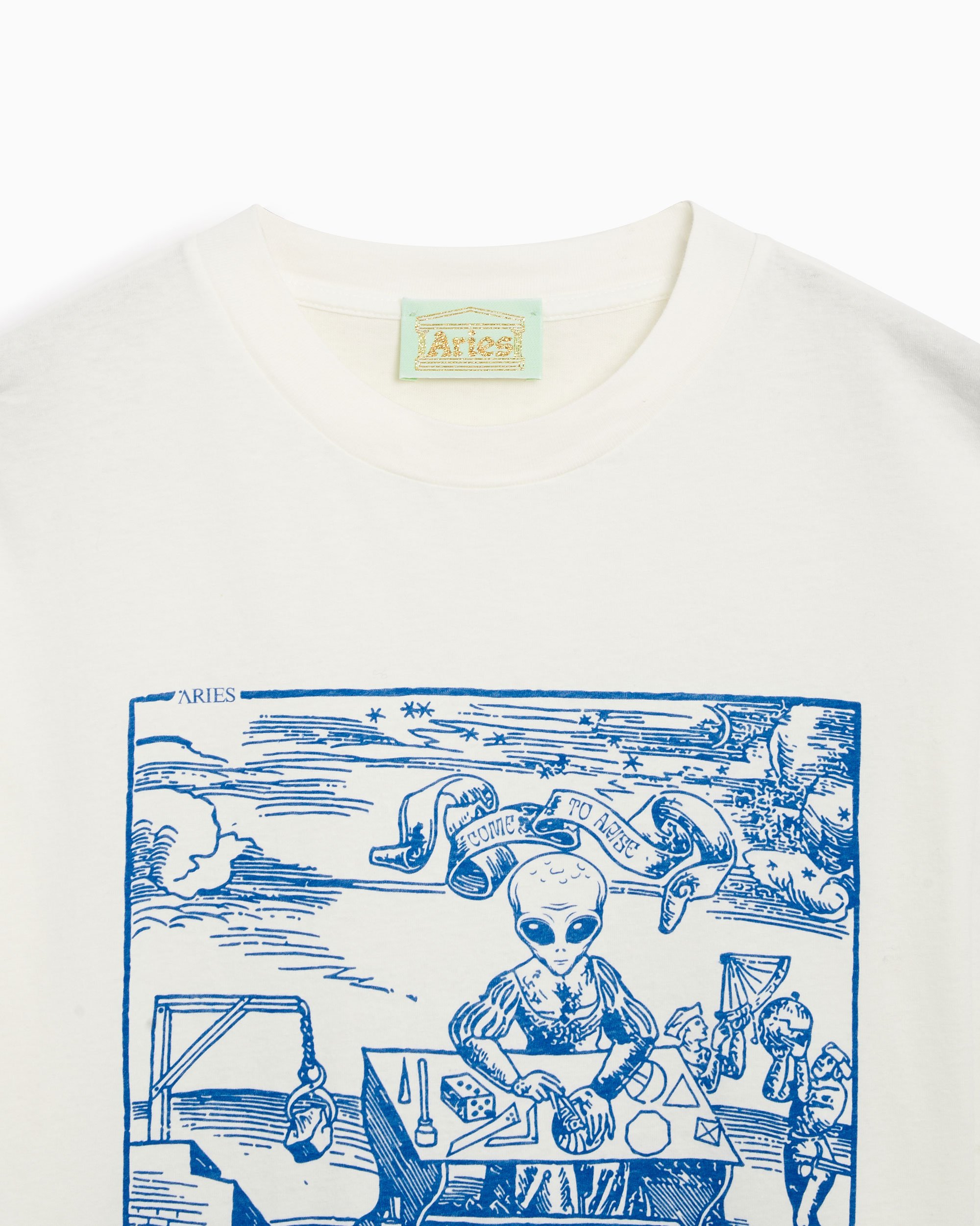 Aries Alien Woodcut Unisex Long Sleeve T-Shirt White