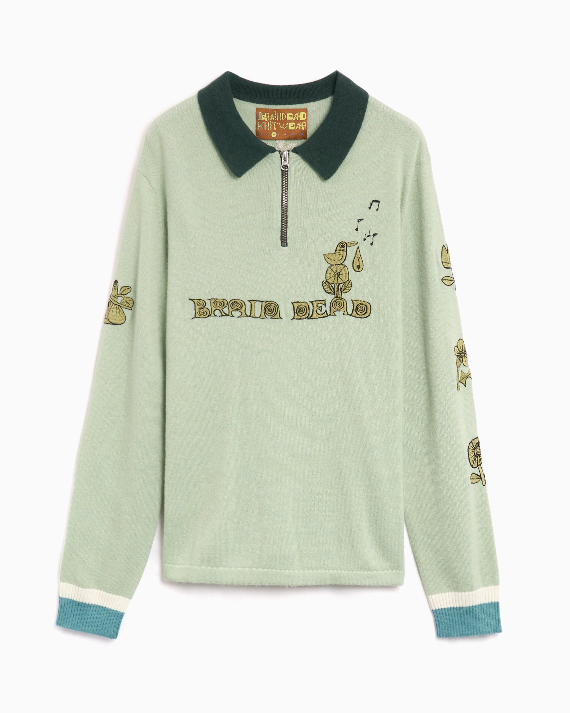 Brain Dead Lex Men's Half Zip Sweater Verde F24O12003934-MINT | FOOTDISTRICT