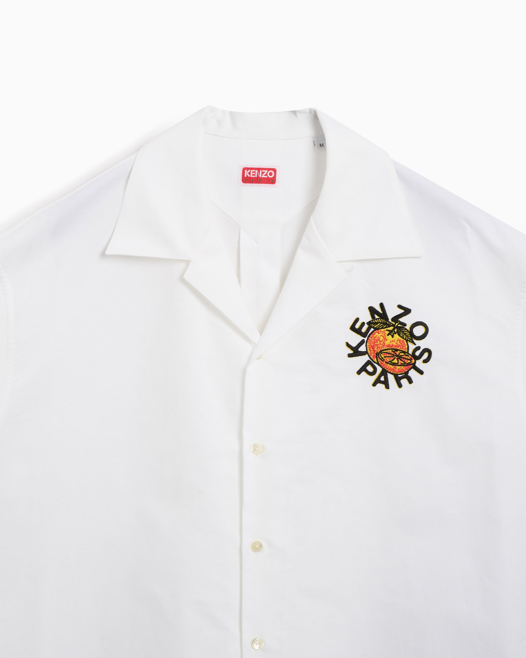 Kenzo Orange Men's Short Sleeve Shirt White FE55CH1119LO-01