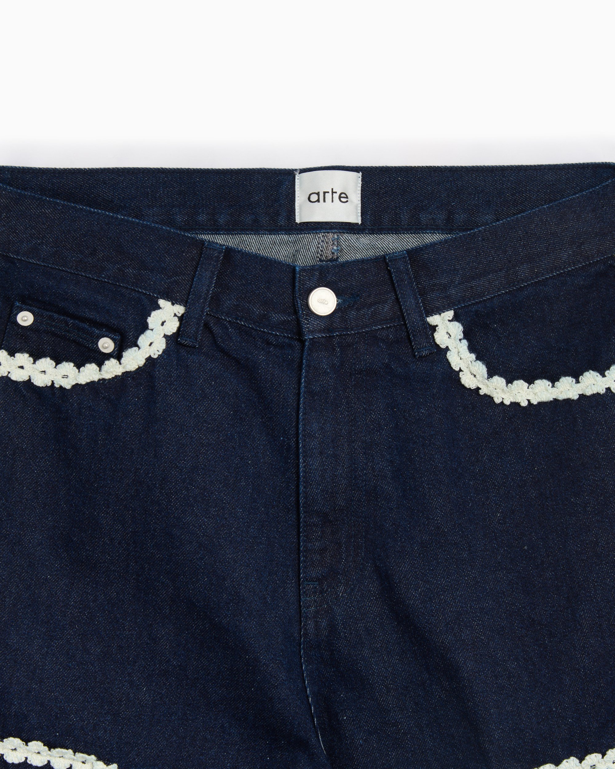 Arte Antwerp Flower Trim Men's Denim Pants Blu AW24-007P-Blue | FOOTDISTRICT
