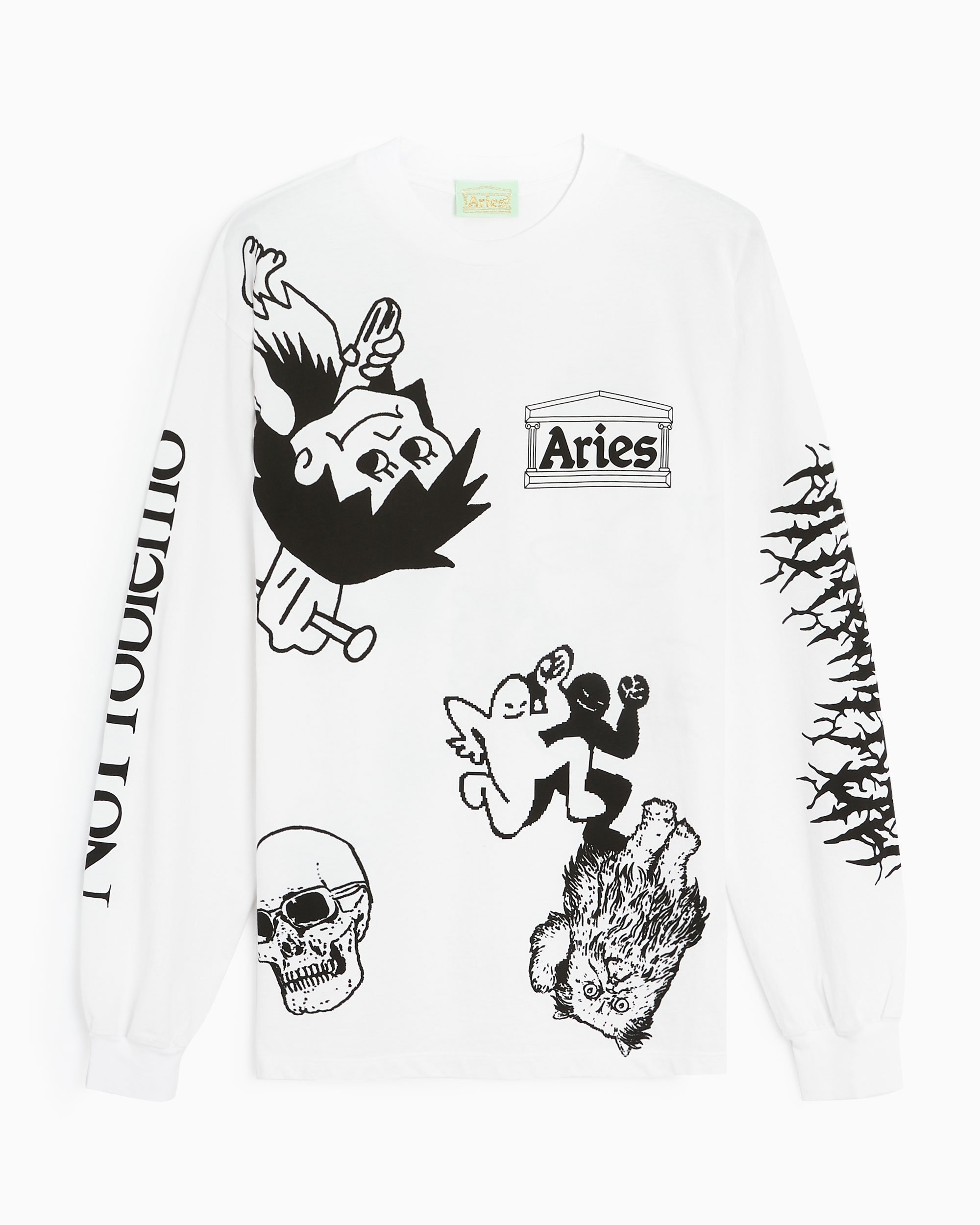 Aries Graphic Mashup Men's Long Sleeve T-Shirt Men's T-Shirt White