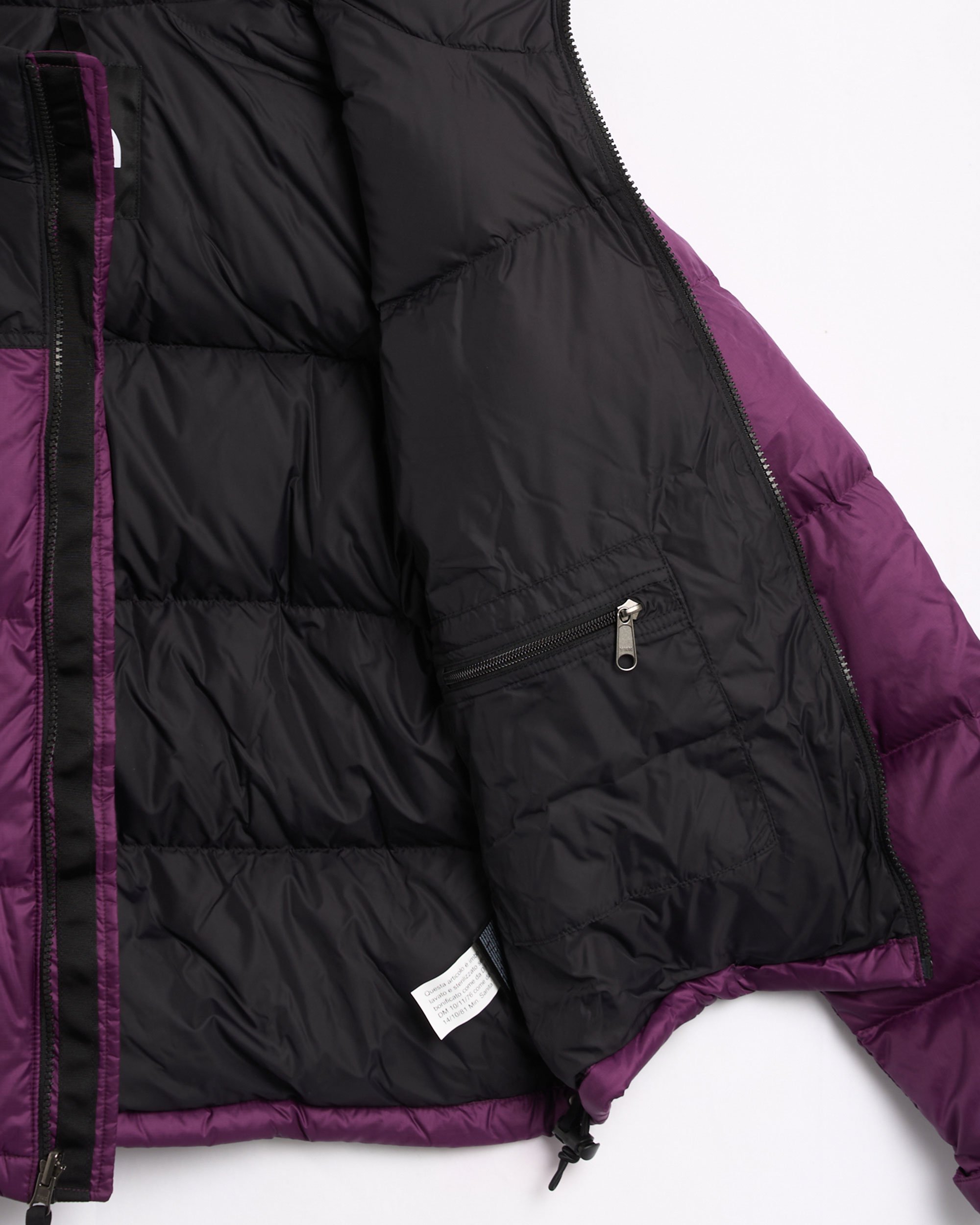 Purple and black north face puffer cheap