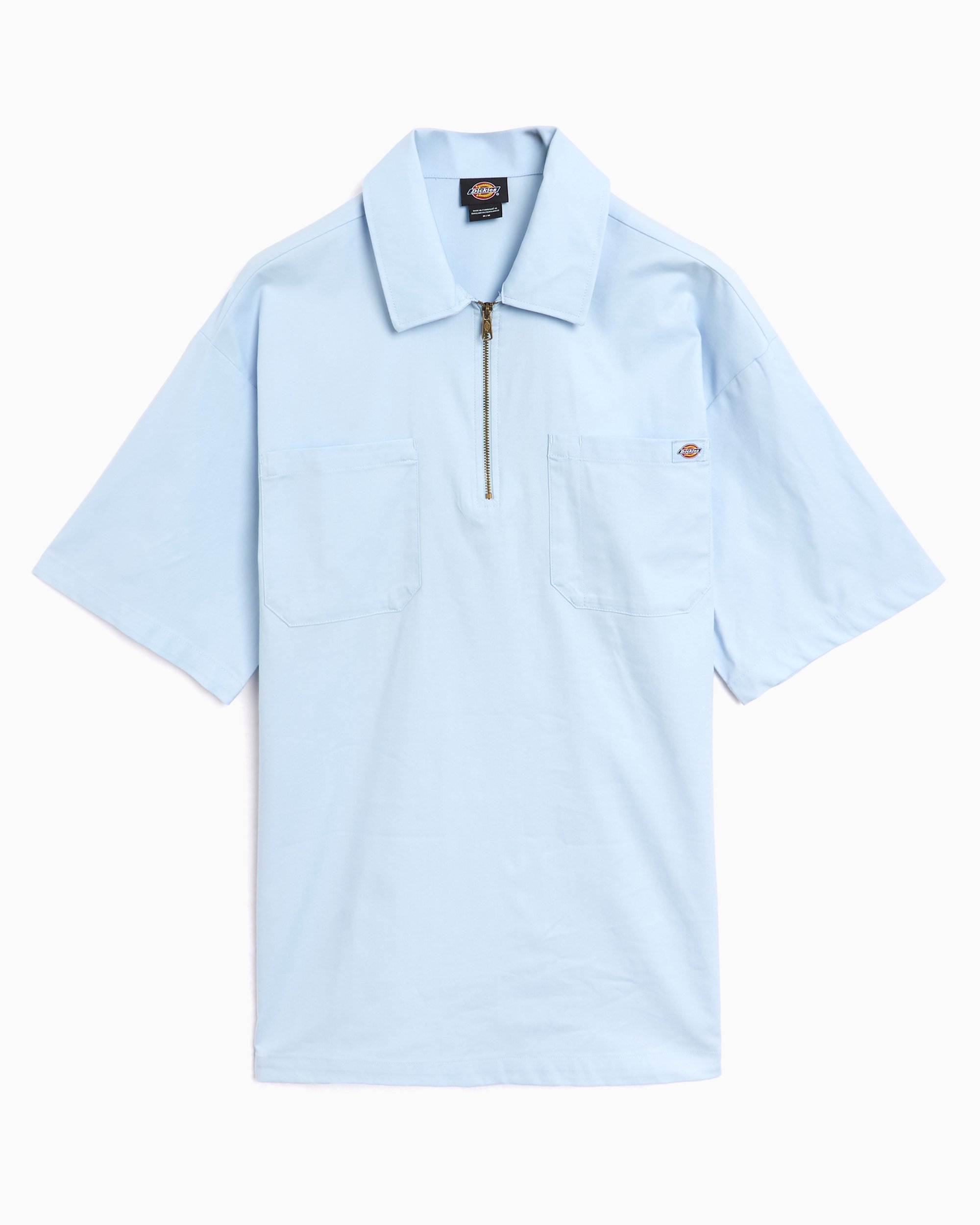 Dickies Men's Quarter Zip Ranch Short Sleeve Shirt Blue