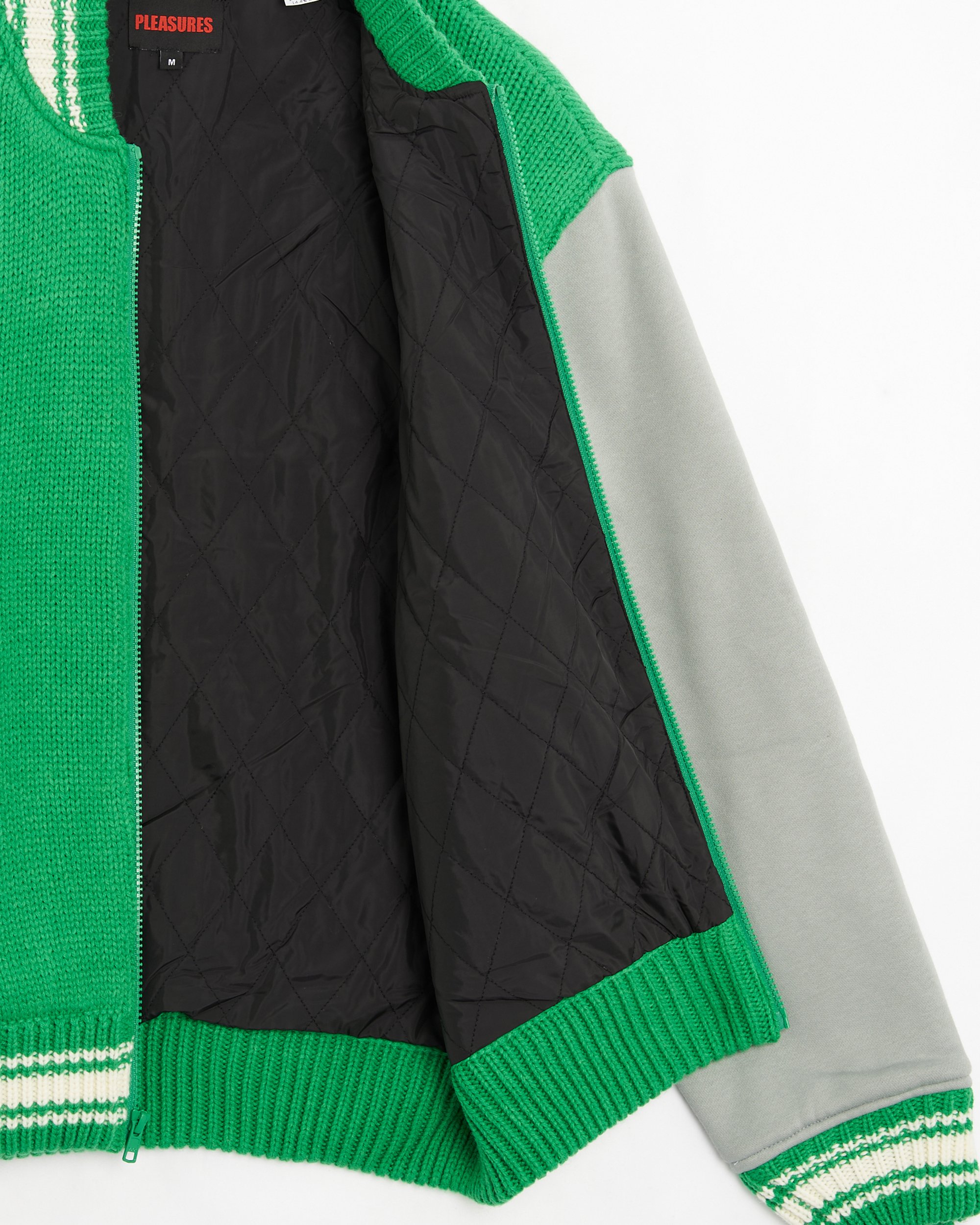 Pleasures Smoke Men's Knitted Varsity Jacket Verde P23W035-GREEN