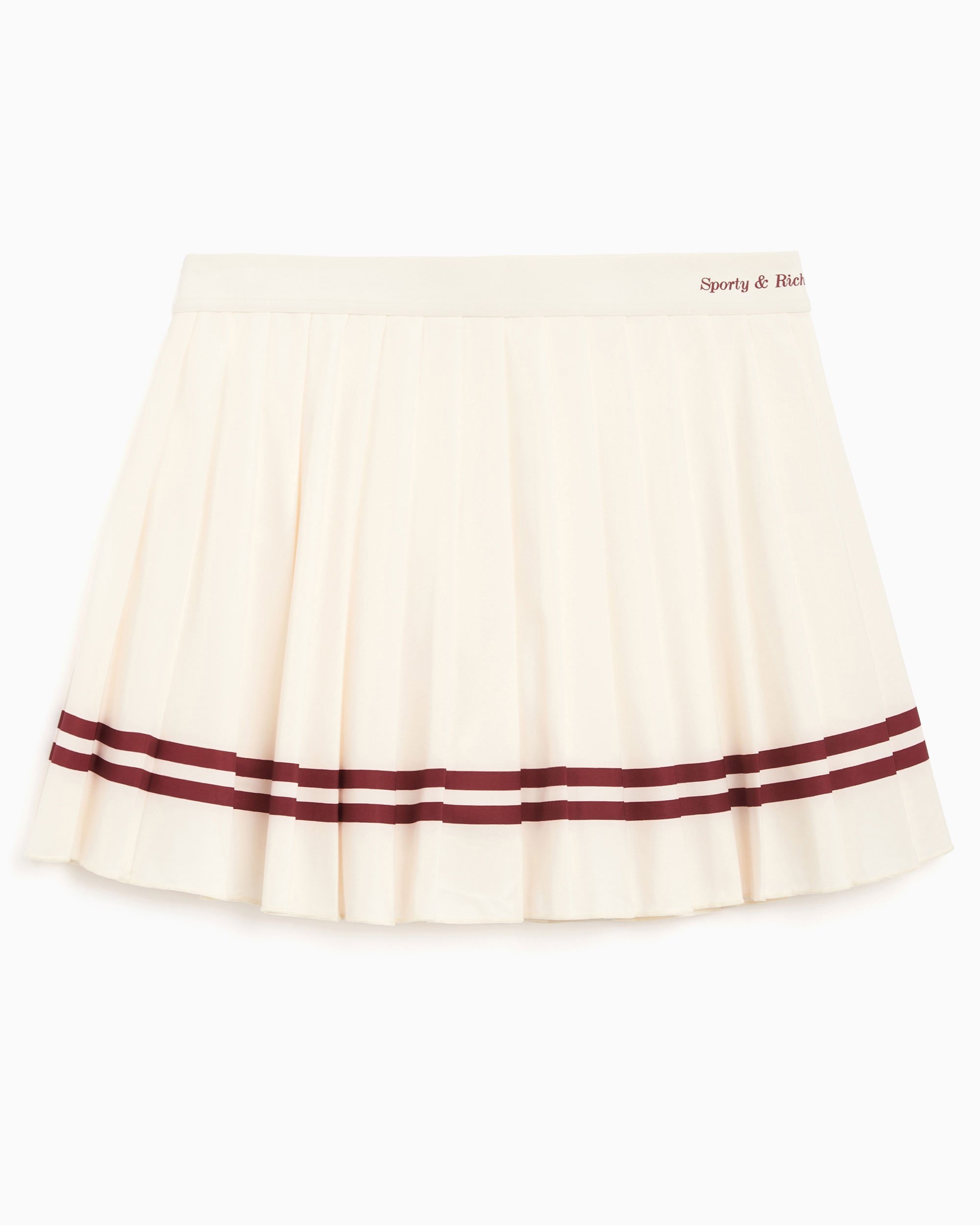 Sporty Rich Classic Logo Women s Pleated Skirt Burgundy White SKAW235OF FOOTDISTRICT