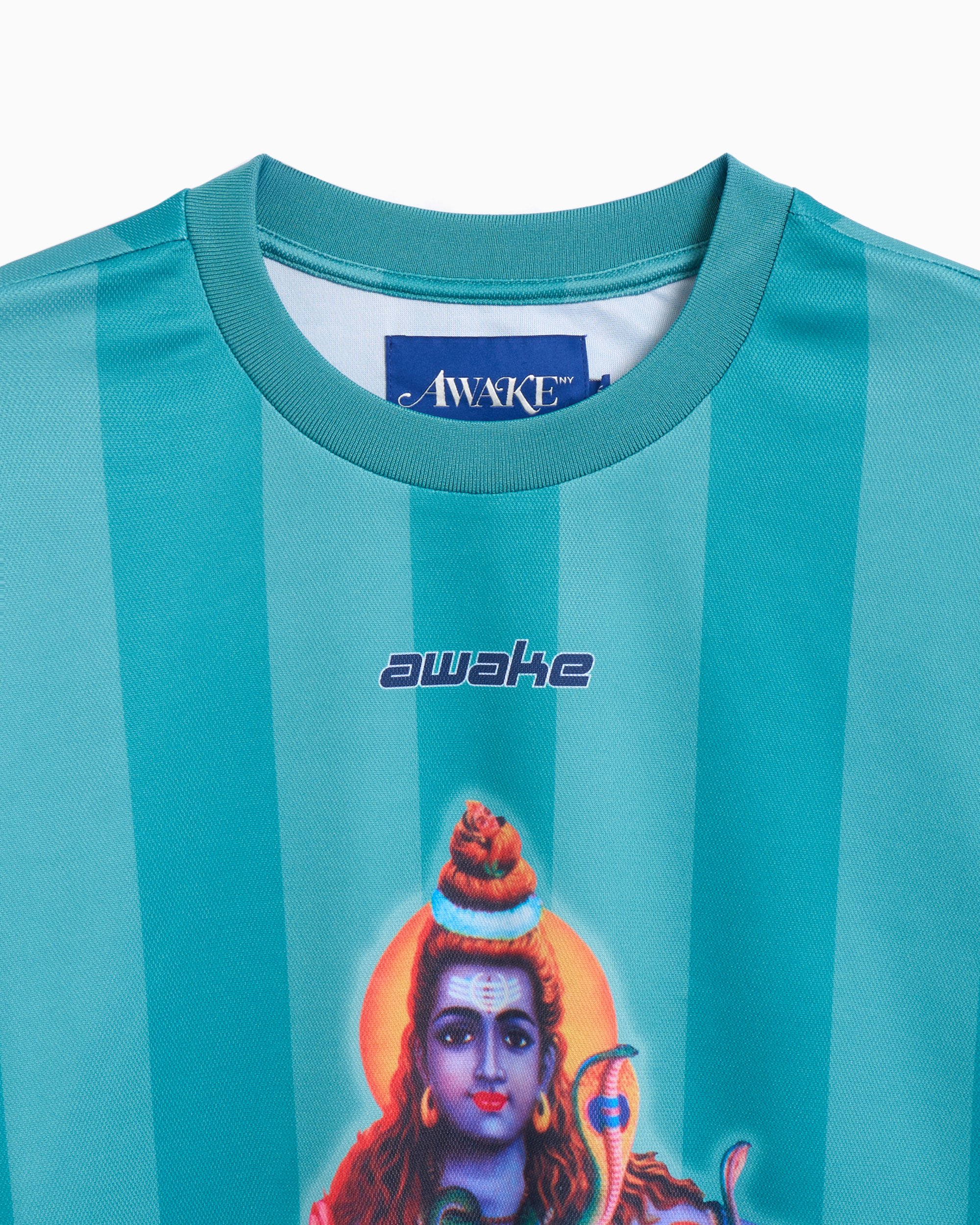 Awake NY Soccer Striped Relaxed Men's Jersey T-Shirt Blue