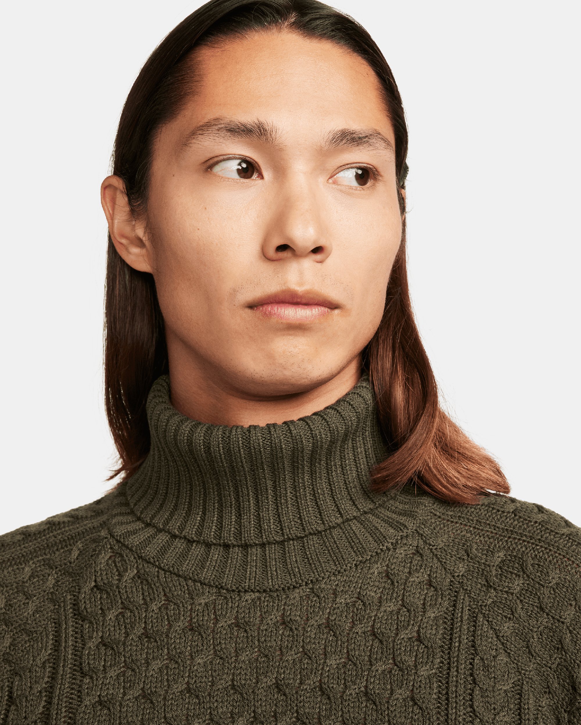 Nike Life Men s Turtleneck Cable Knit Sweater Green FB7770 325
