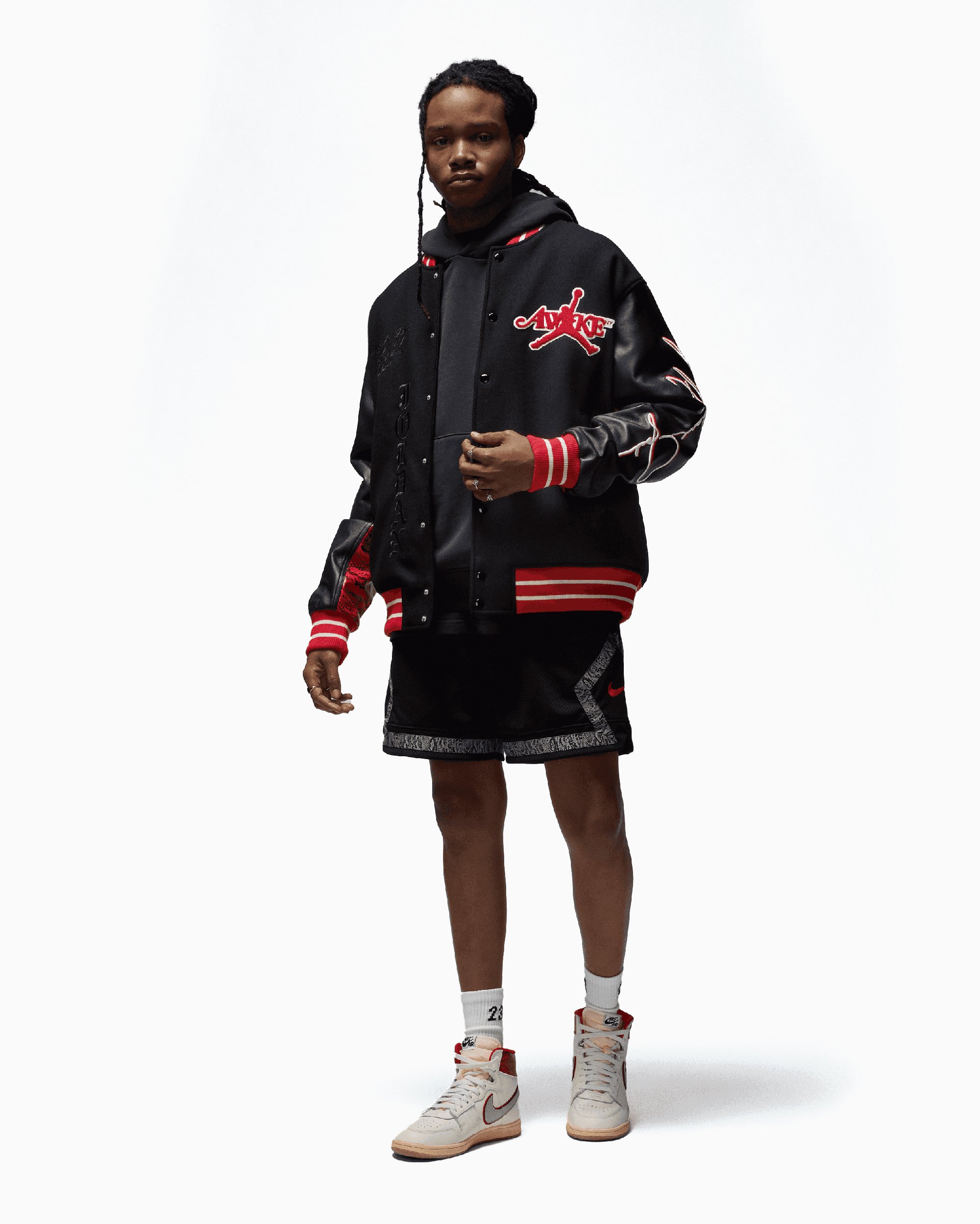 Air Jordan x Awake NY Varsity Jacket 'Black University Red