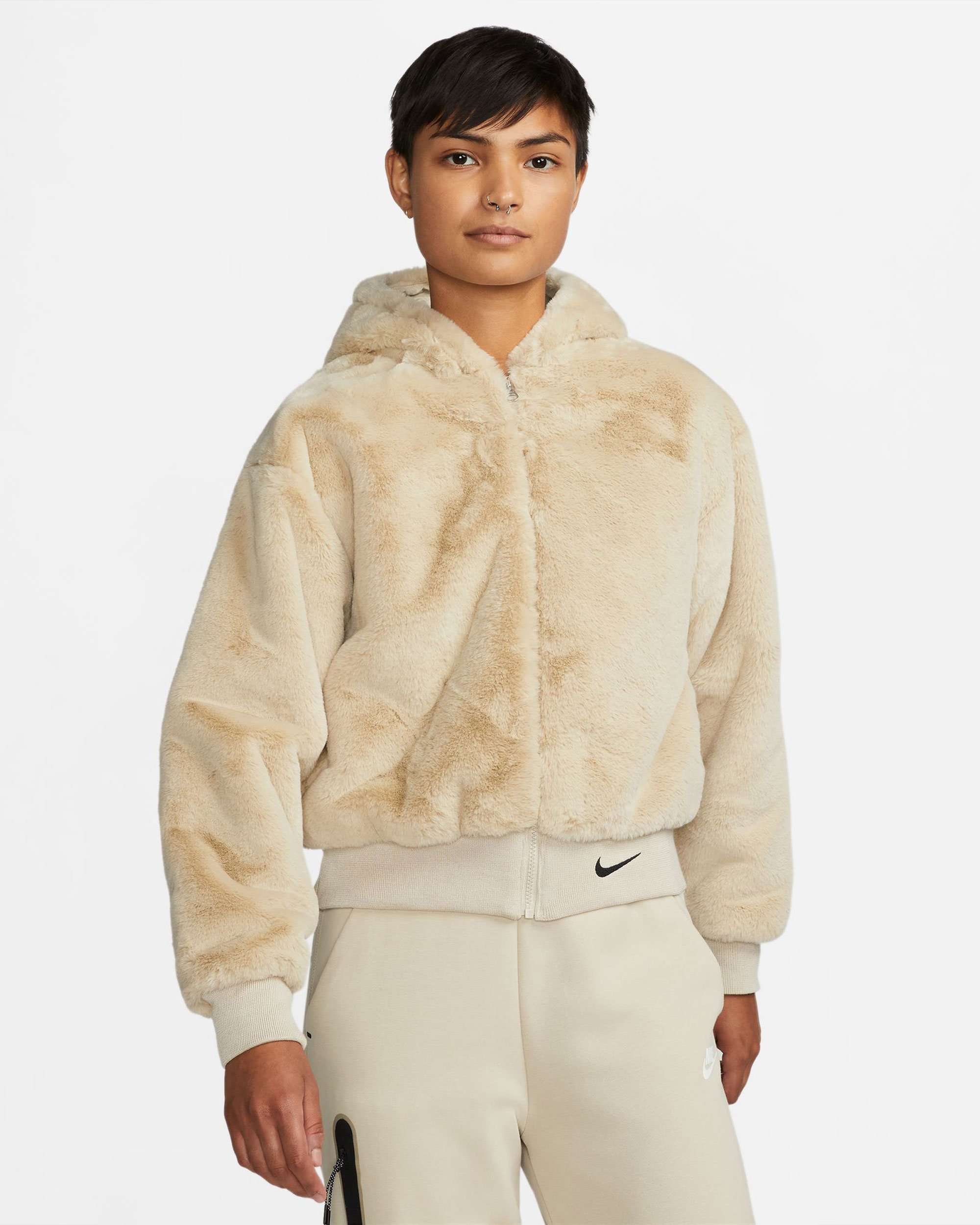 Nike Sportswear Essentials Women s Hoodie Faux Fur Rattan Beige DD5116 206 FOOTDISTRICT