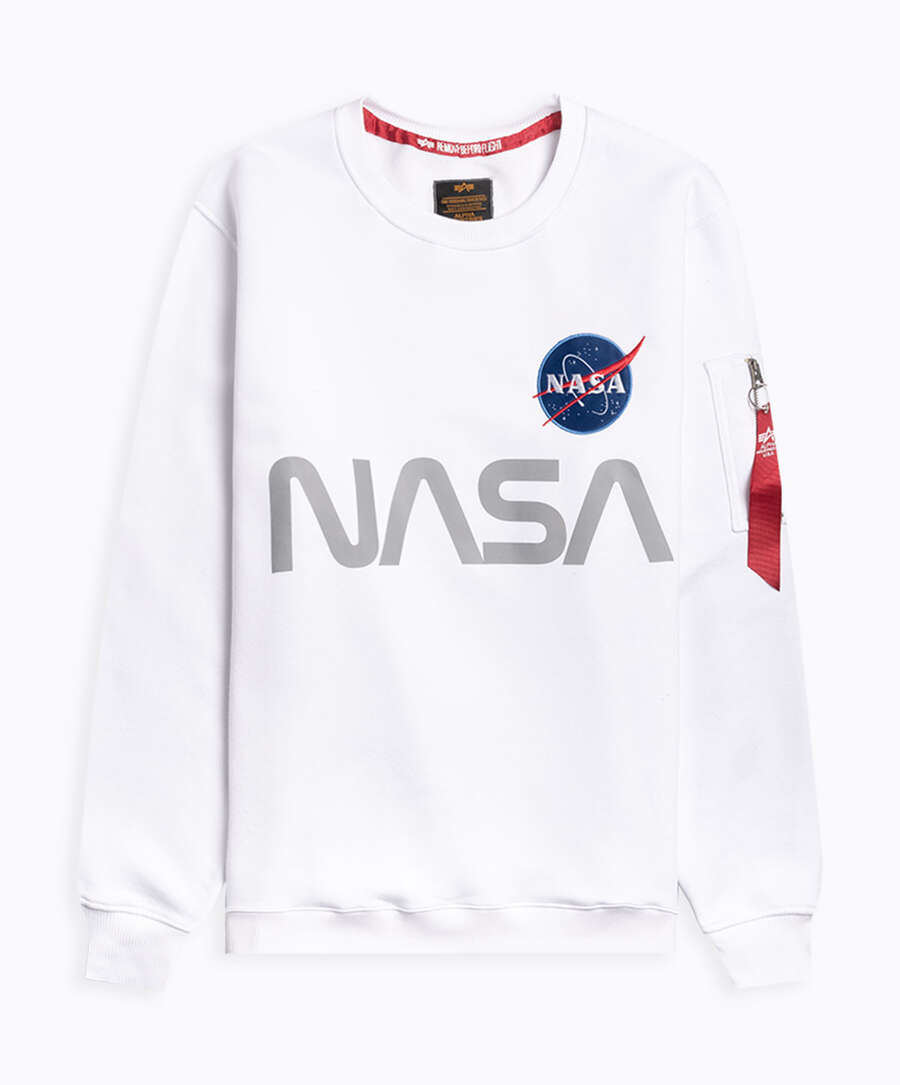 Alpha Industries NASA Men\'s 178309-09| White Sweatshirt Reflective Buy FOOTDISTRICT Online at