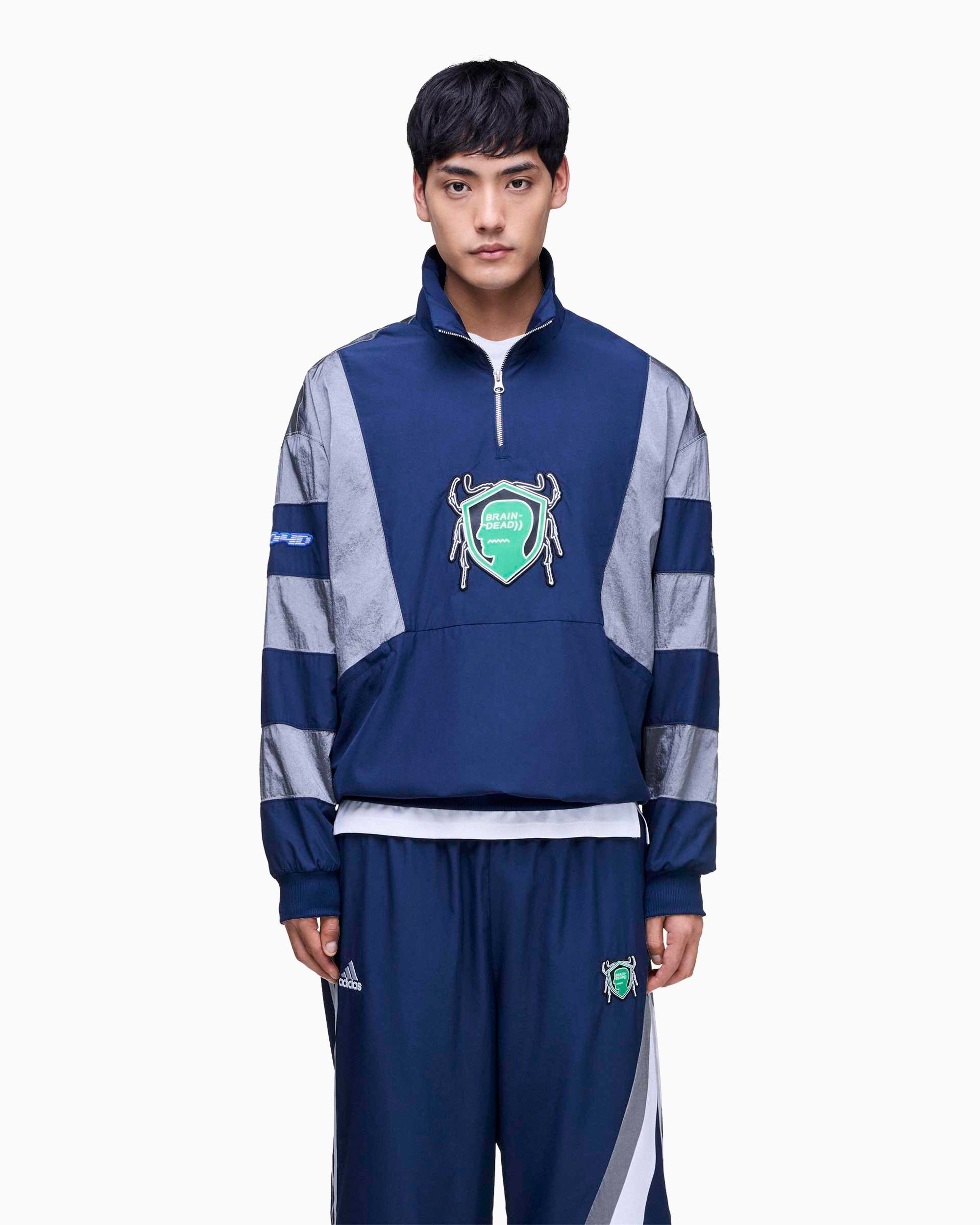adidas Originals x Brain Dead Men's Half Zip Sweatshirt Blue