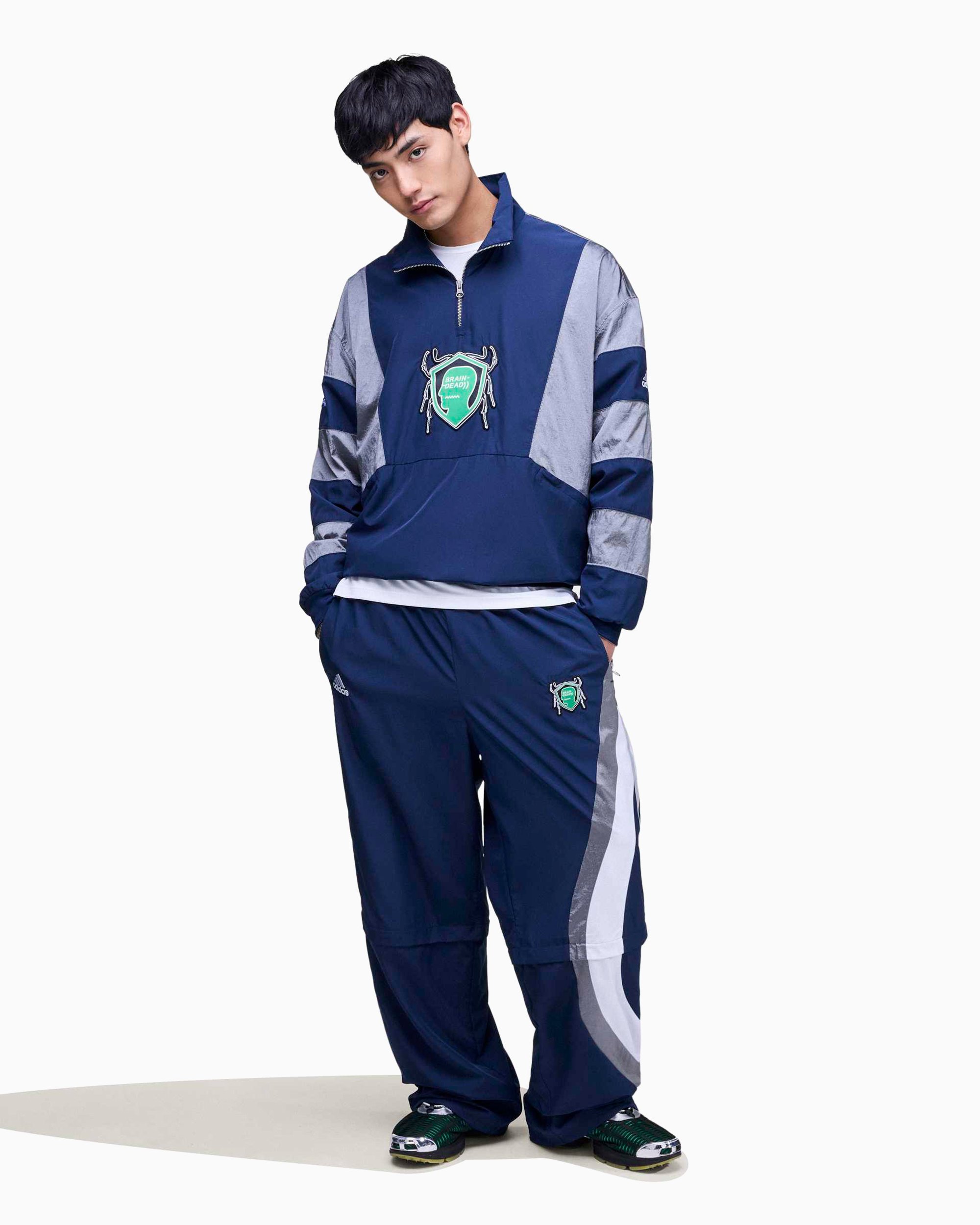 adidas Originals x Brain Dead Men's Half Zip Sweatshirt Blue