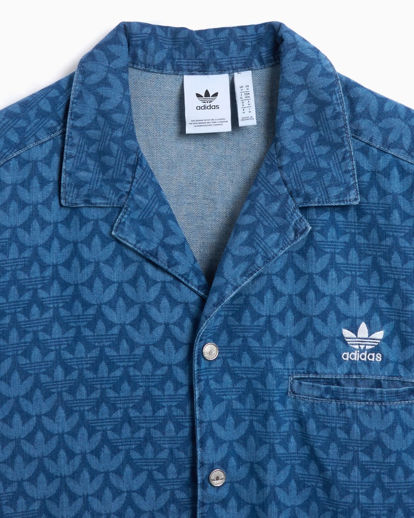 adidas Originals Men s Monogram Denim Short Sleeve Shirt Blue IX6731 FOOTDISTRICT