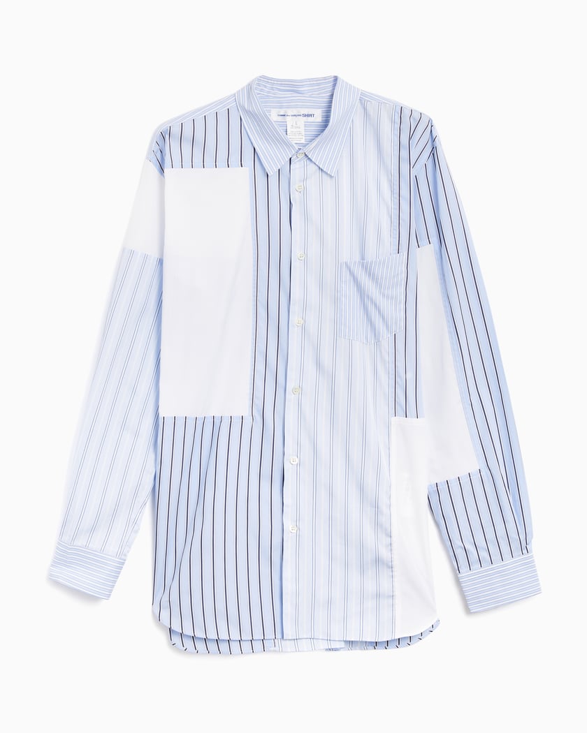 Comme Des Garcons Shirt Men s Cotton Stripe Poplin Shirt Blu Bianco FM B032 S24 1 FOOTDISTRICT
