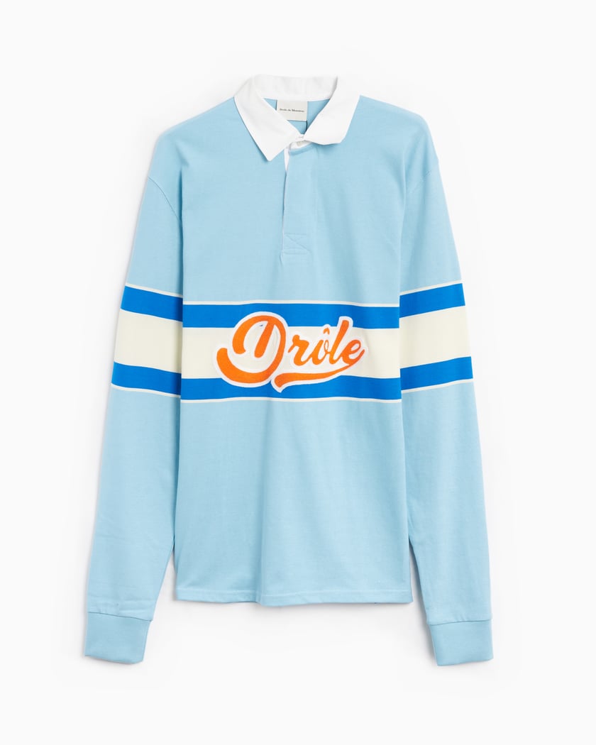 Drôle de Monsieur Drôle Men's Long Sleeve Polo Blue, White