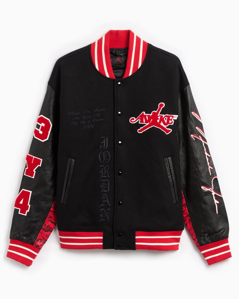 Jordan x Awake NY Men s Varsity Jacket Nero Rosso FQ5439 657 FOOTDISTRICT