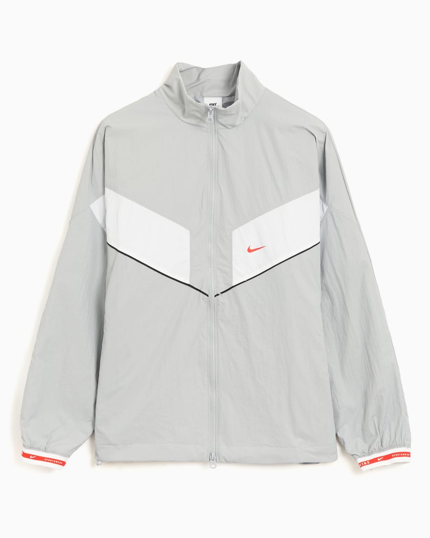 grey and white windbreaker nike