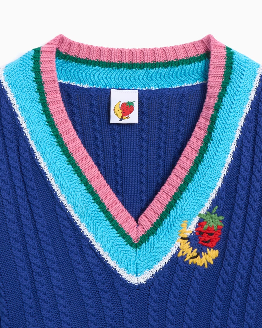 Sky High Farm Workwear Cableknit V-Neck Striped Sweater