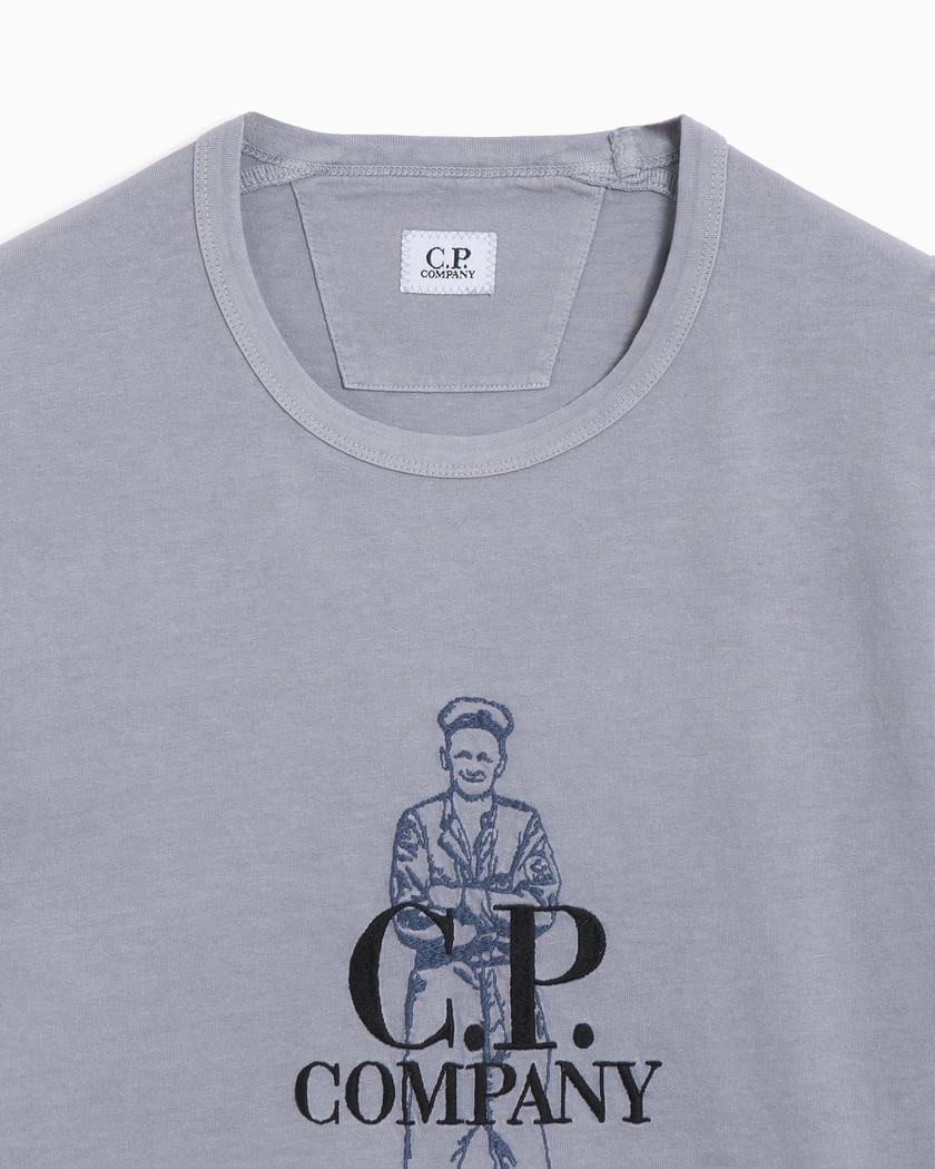 冬ギフト セ CP 18CMTS288A006057O Gray T-Shirt Men's Logo Printed Company トップス