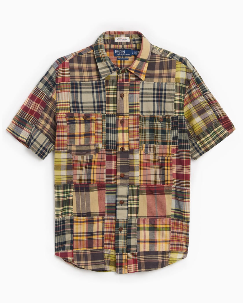 Polo Ralph Lauren Bleeding Madras Men s Short Sleeve Shirt Brown Green Red 710933739001 FOOTDISTRICT