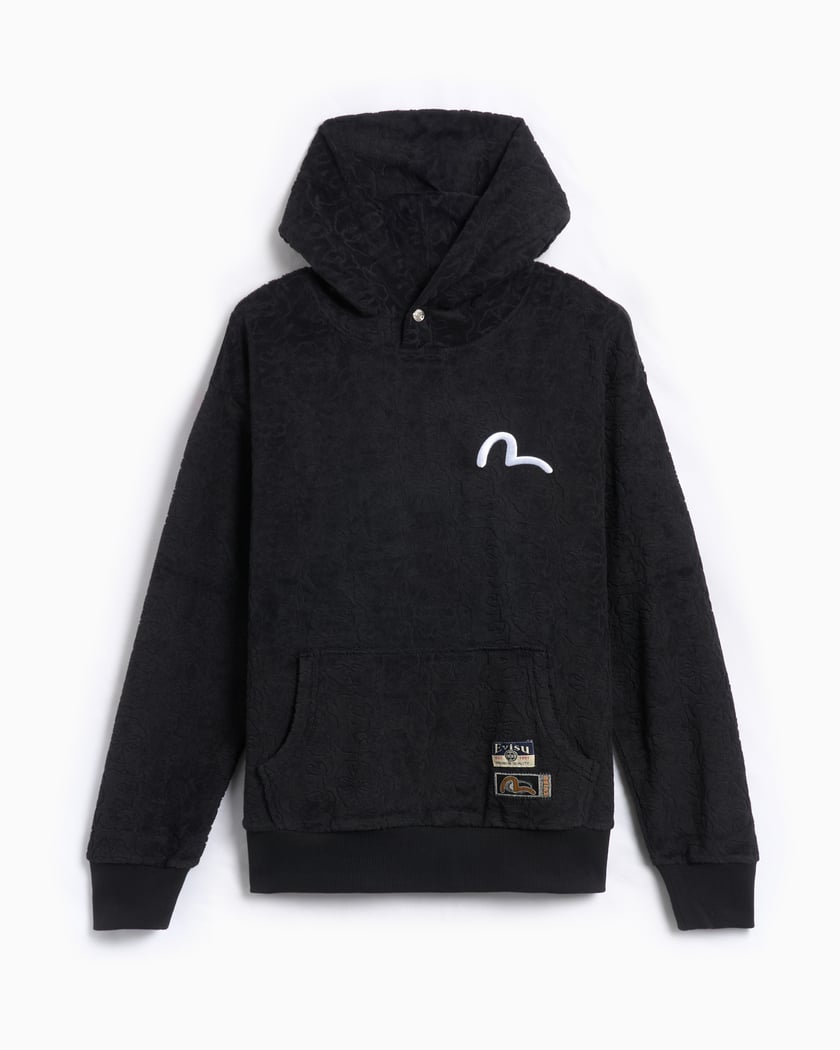 EVISU Ht, Men's Monogram Jacquard Boucle Hoodie Black