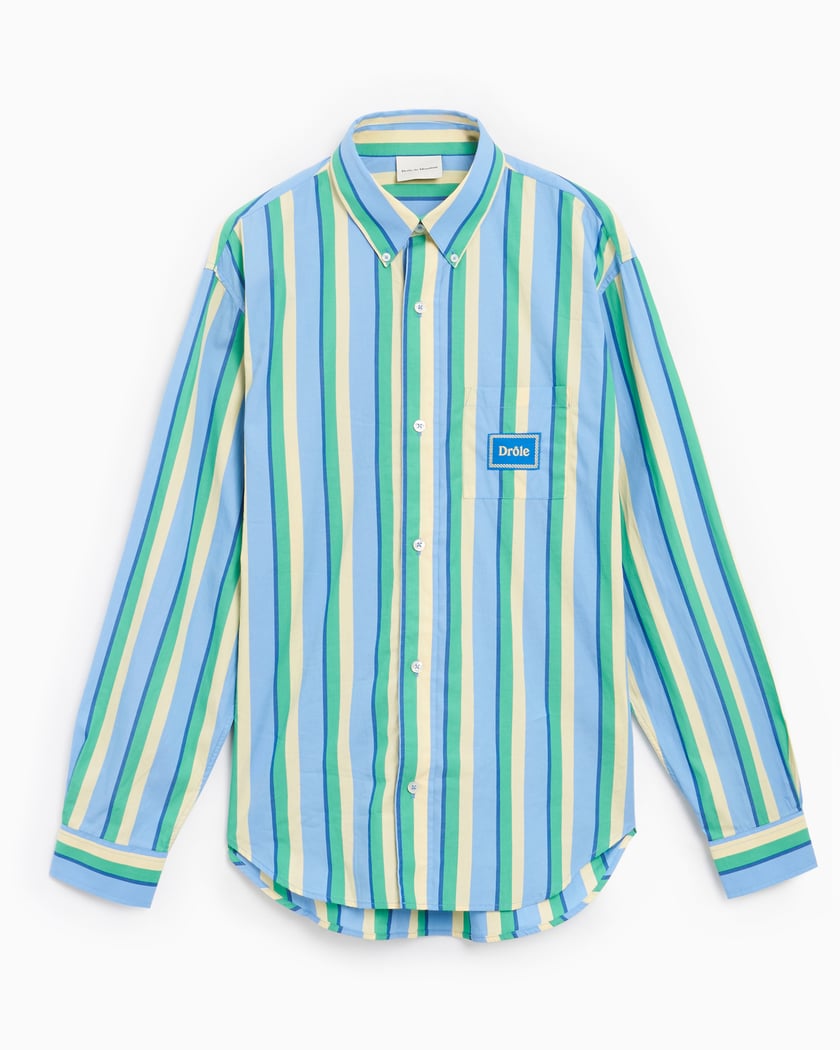 Red yellow blue shop striped shirt
