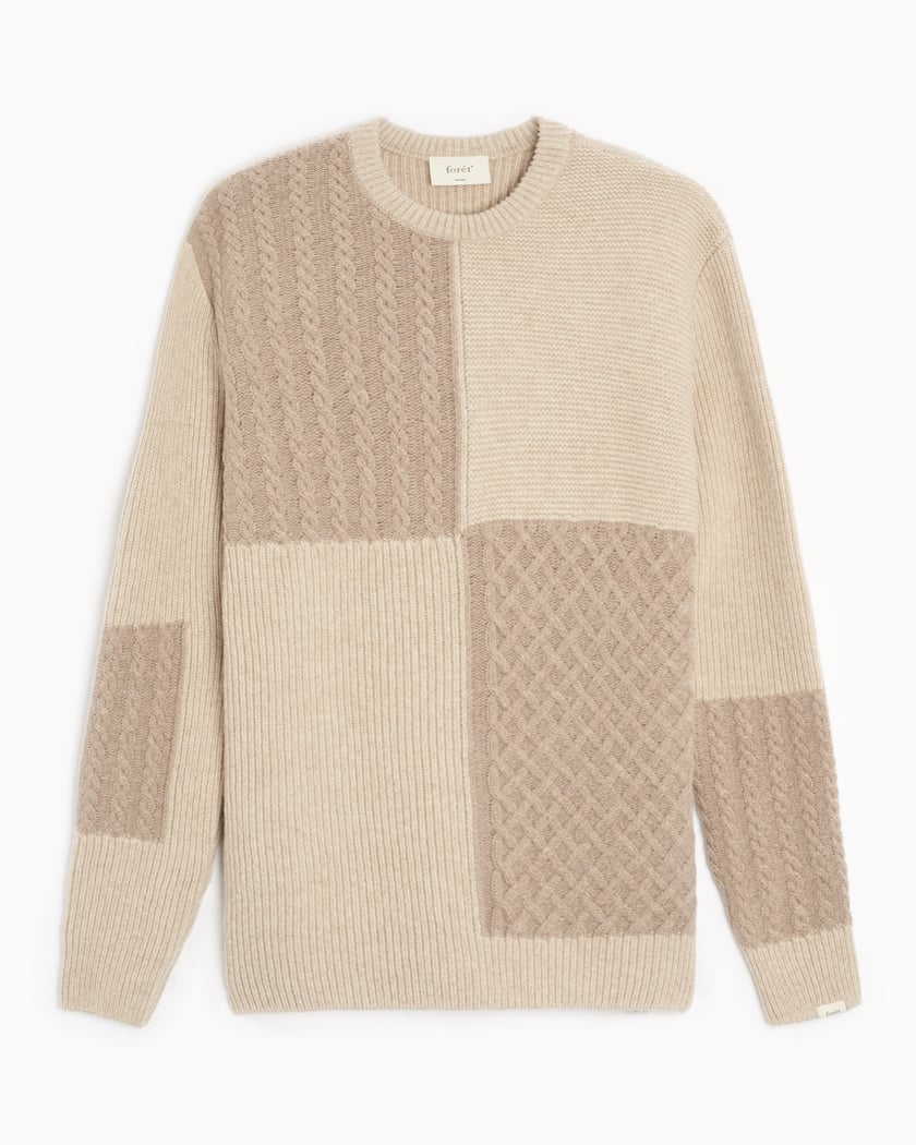 forét Walnut Patchwork Men's Knit Sweater Beige, Brown 2882 