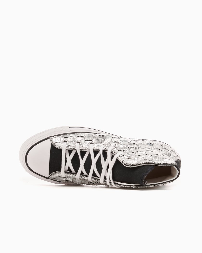 Converse Women s Chuck Taylor All Star Lift Platform Braided Metallic Silver colored A12426C FOOTDISTRICT