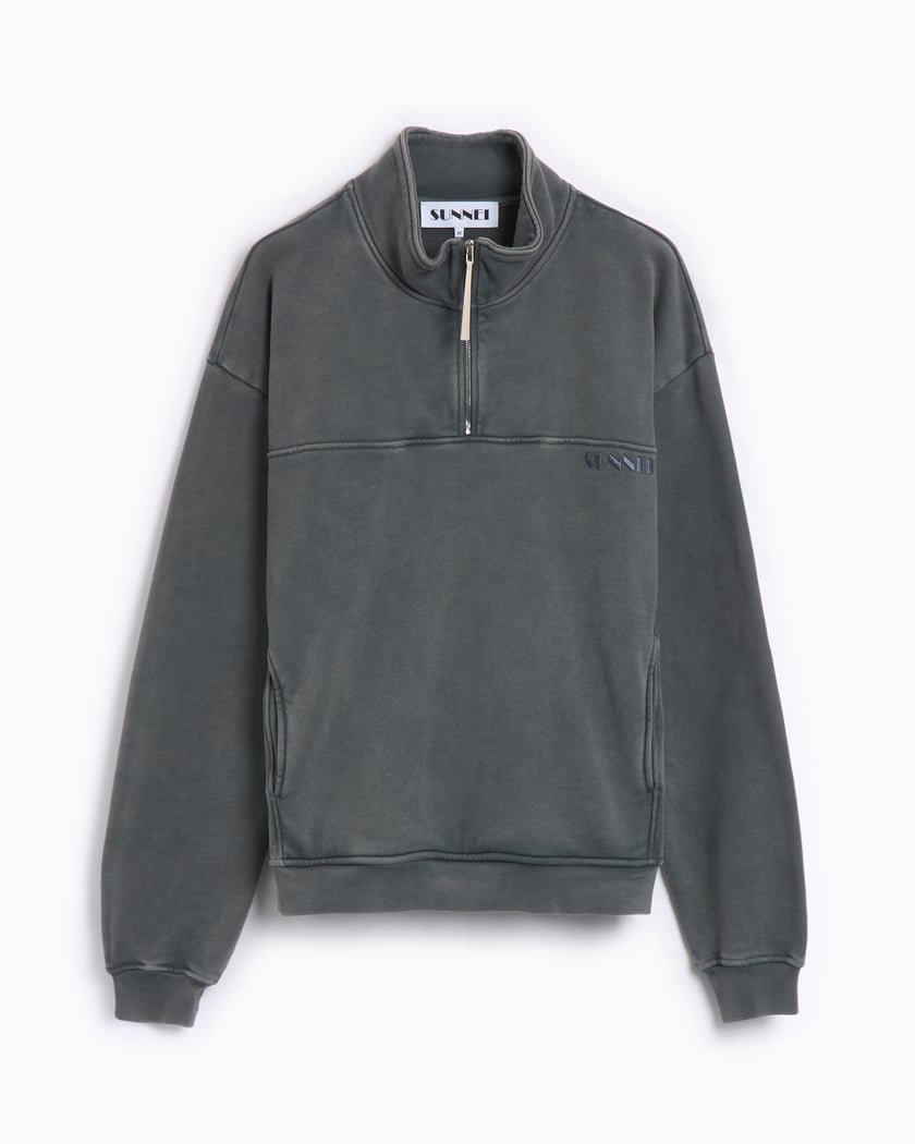 Sunnei Women's Cropped Half-Zip Fleece Sweatshirt Gray