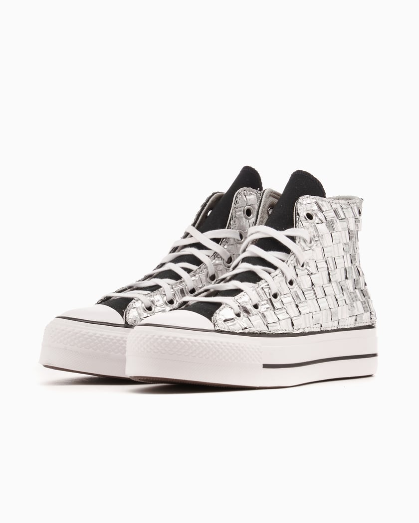 Converse Women s Chuck Taylor All Star Lift Platform Braided Metallic Silver colored A12426C FOOTDISTRICT