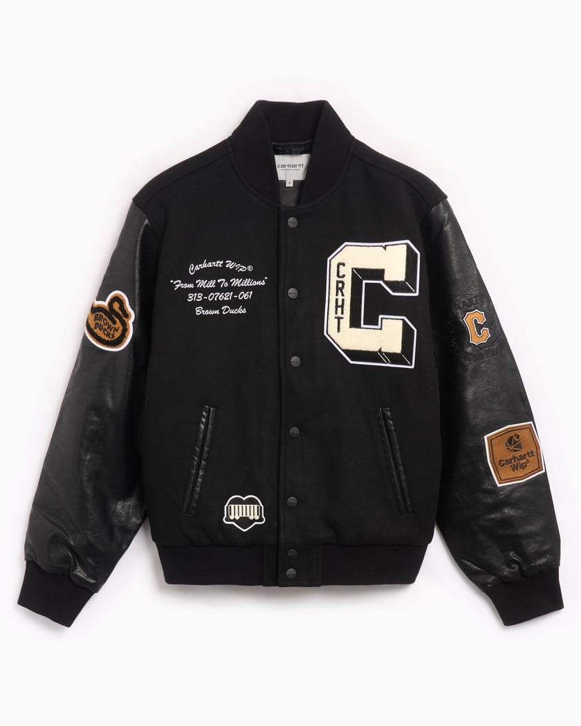 Carhartt WIP Brown Ducks Unisex Bomber Jacket Black I033855 Carhartt WIP Brown Ducks Unisex Bomber Jacket Black I033855