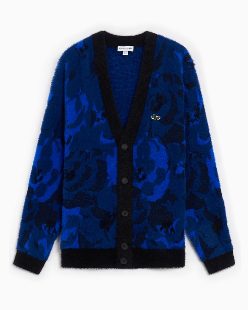 Lacoste Men s Relaxed Fit Intarsia Jacquard Cardigan Blau AH2923 00 IB3 FOOTDISTRICT