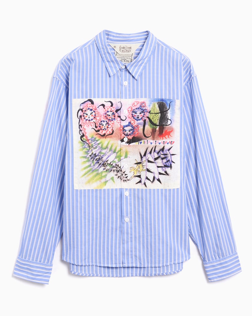 Brain Dead Omer Oxford Graphic Striped Men's Shirt Blue