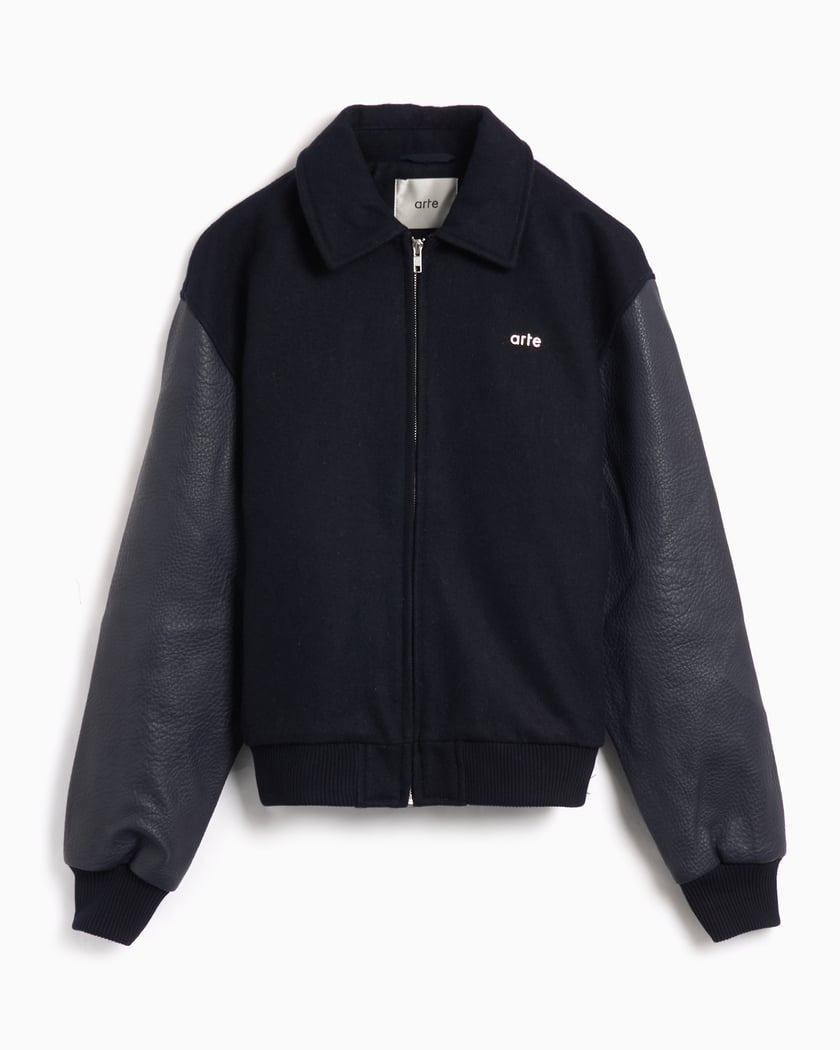 Arte Antwerp Embroidered Flower Men s Varsity Jacket Blue AW24 107J Navy FOOTDISTRICT