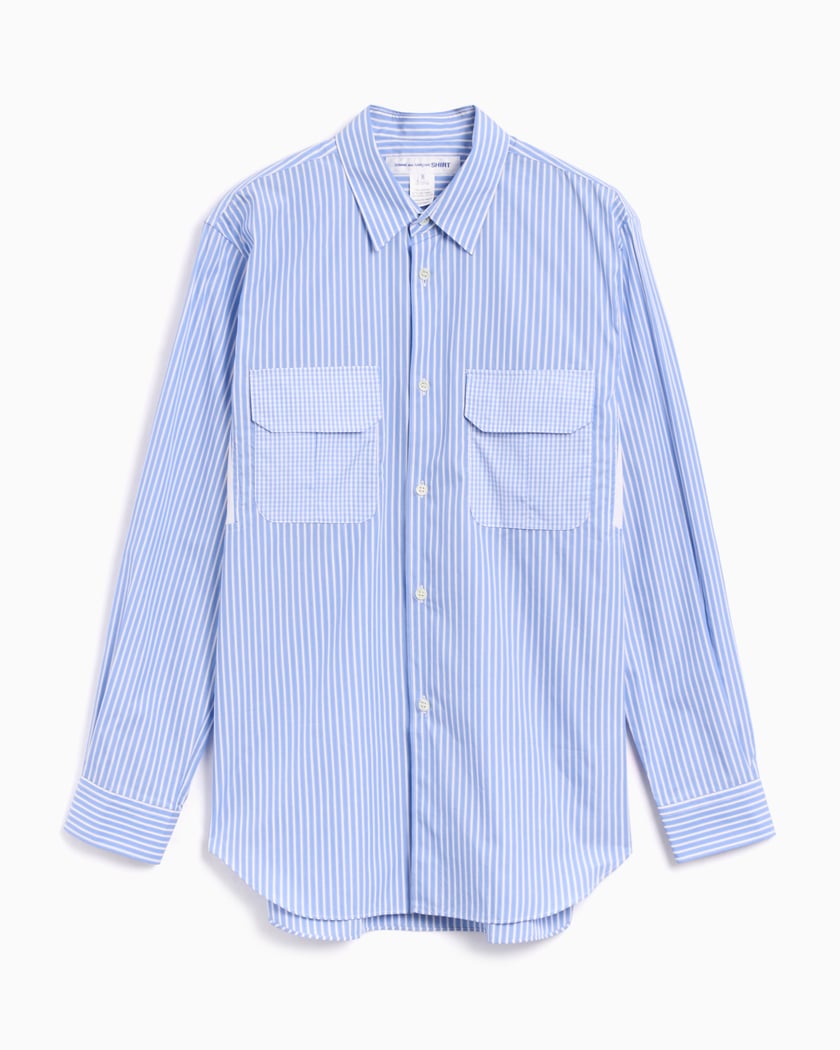 Comme Des Garcons Shirt Men s Woven Shirt Blu Bianco FM B049 S24 1 FOOTDISTRICT
