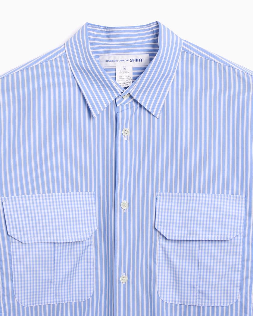 Comme Des Garcons Shirt Men s Woven Shirt Blu Bianco FM B049 S24 1 FOOTDISTRICT