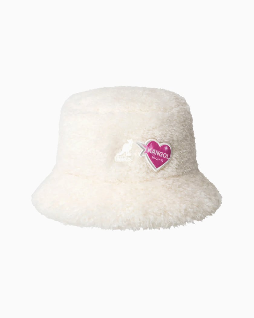 White fuzzy kangol hat top